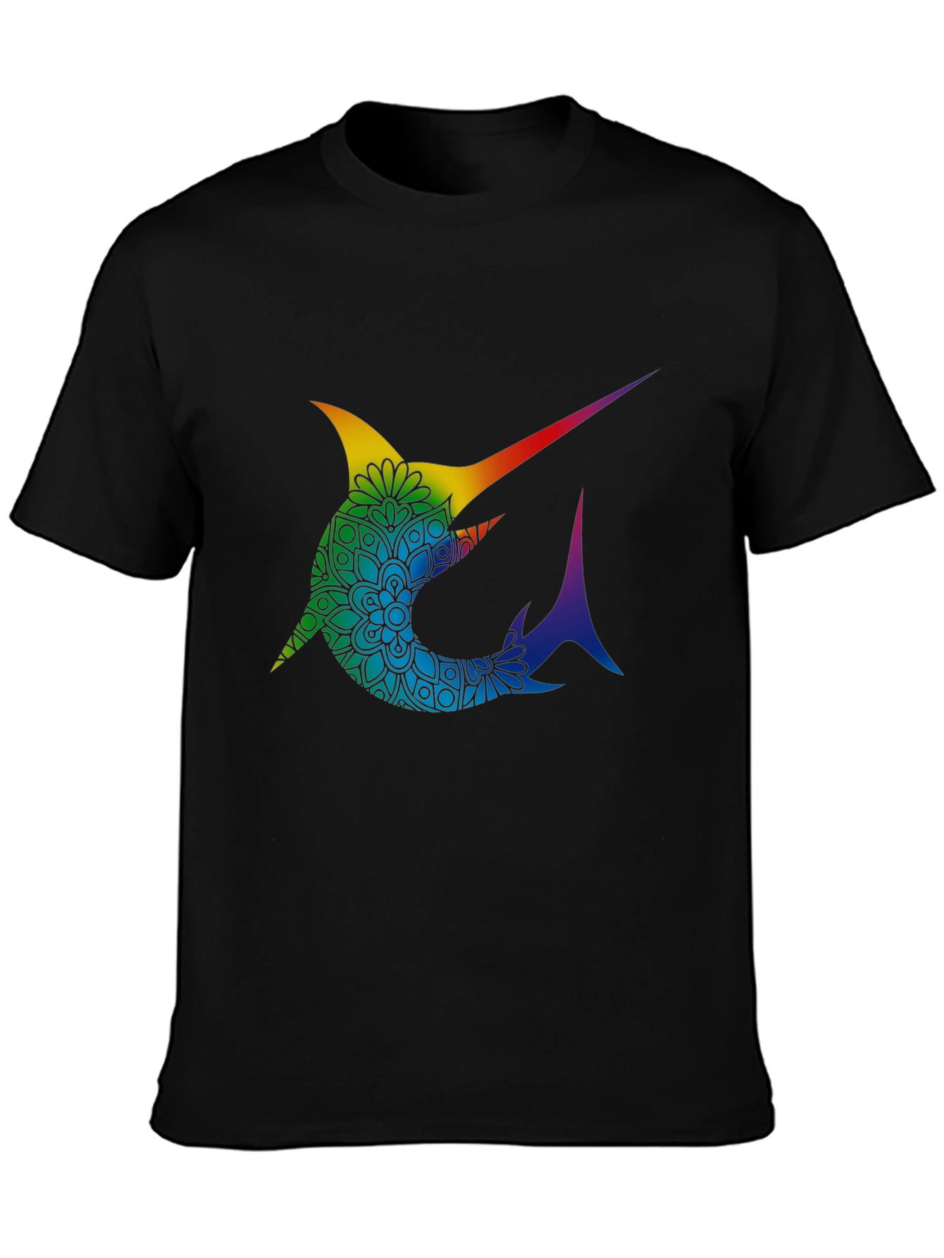 Rainbow Marlin Mandala Graphic Tee - Stylish Black T-Shirt