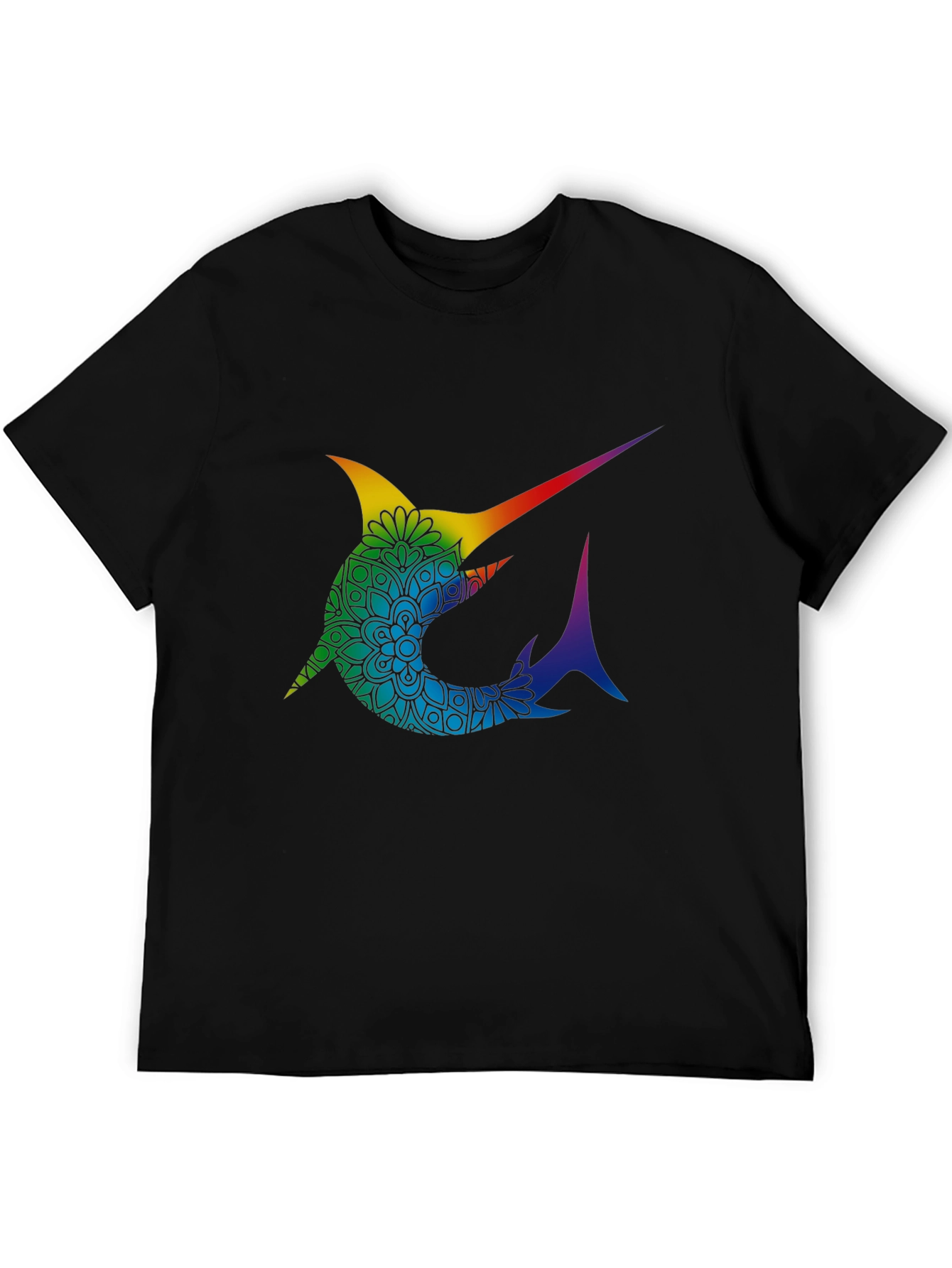 Rainbow Marlin Mandala Graphic Tee - Stylish Black T-Shirt