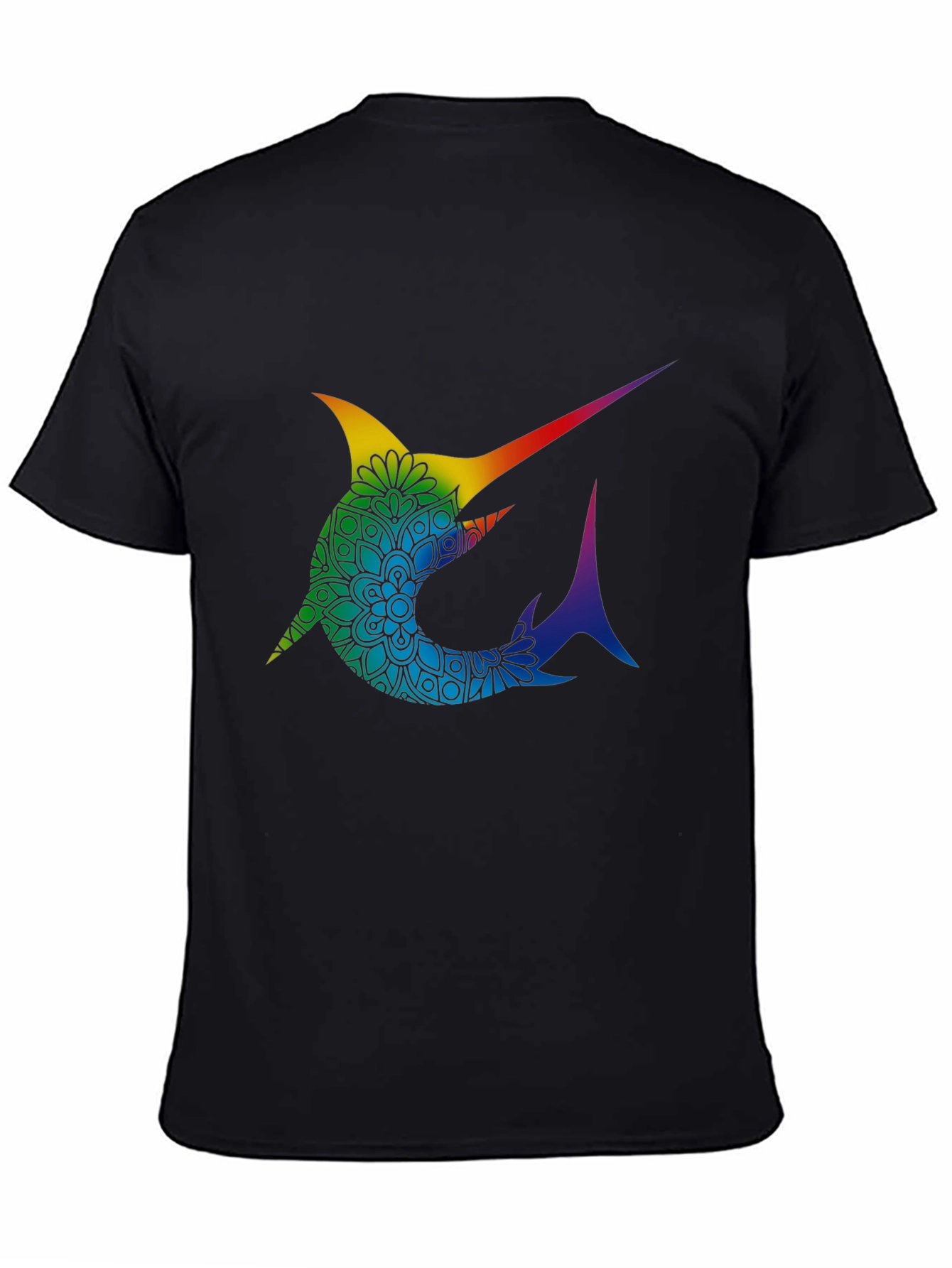 Rainbow Marlin Mandala Graphic Tee - Stylish Black T-Shirt