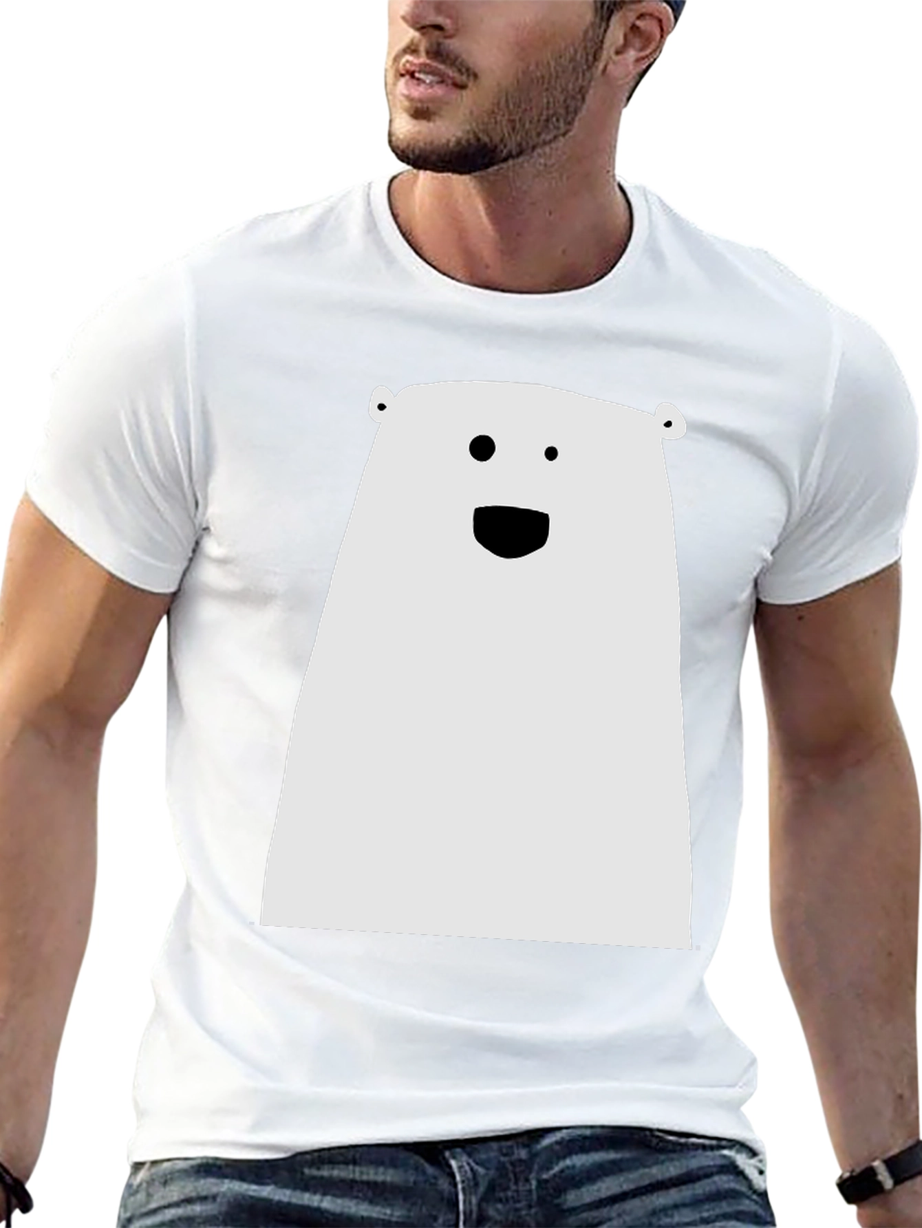 Funny Minimalist Bear Graphic Black T-Shirt