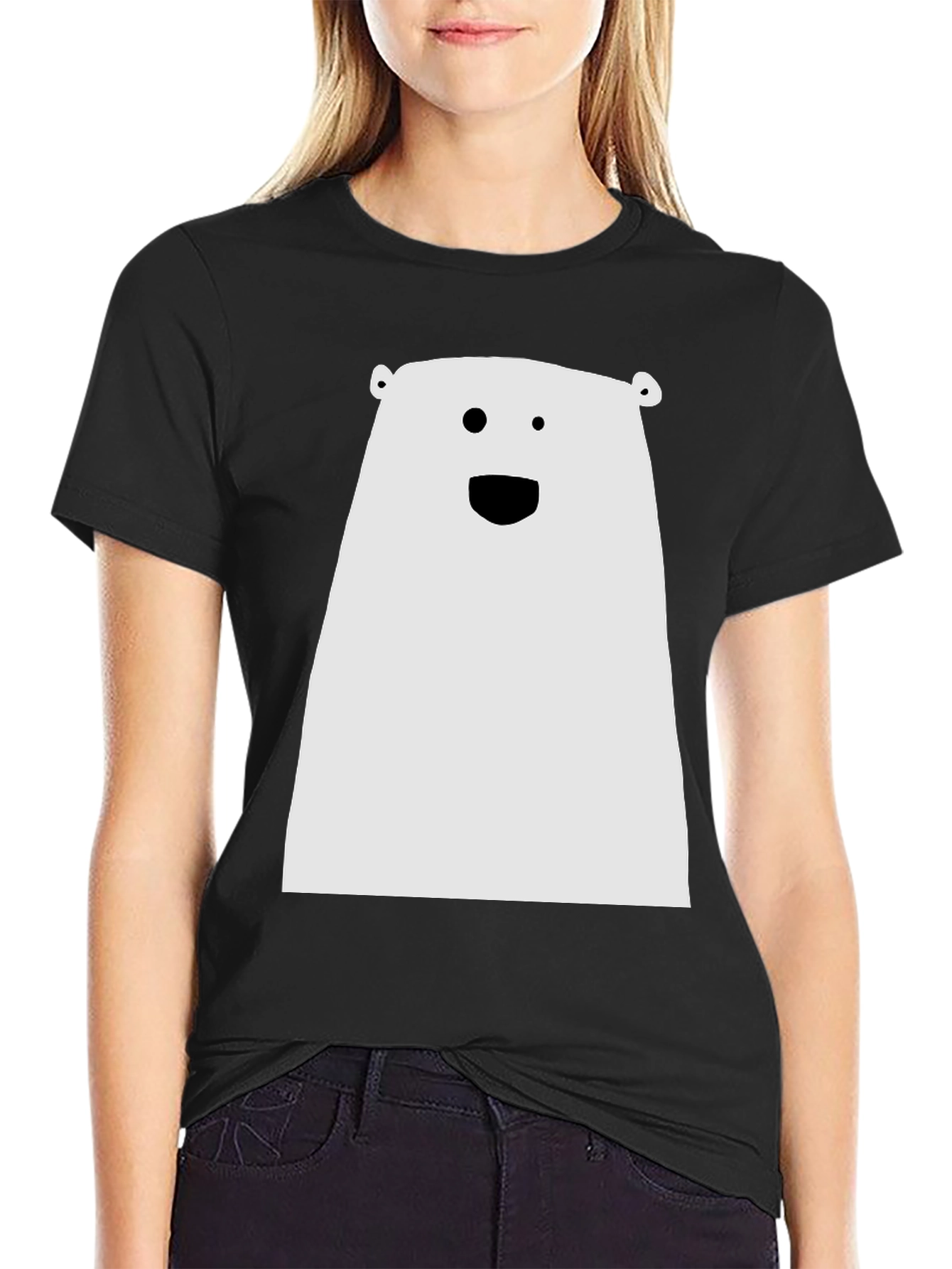Funny Minimalist Bear Graphic Black T-Shirt