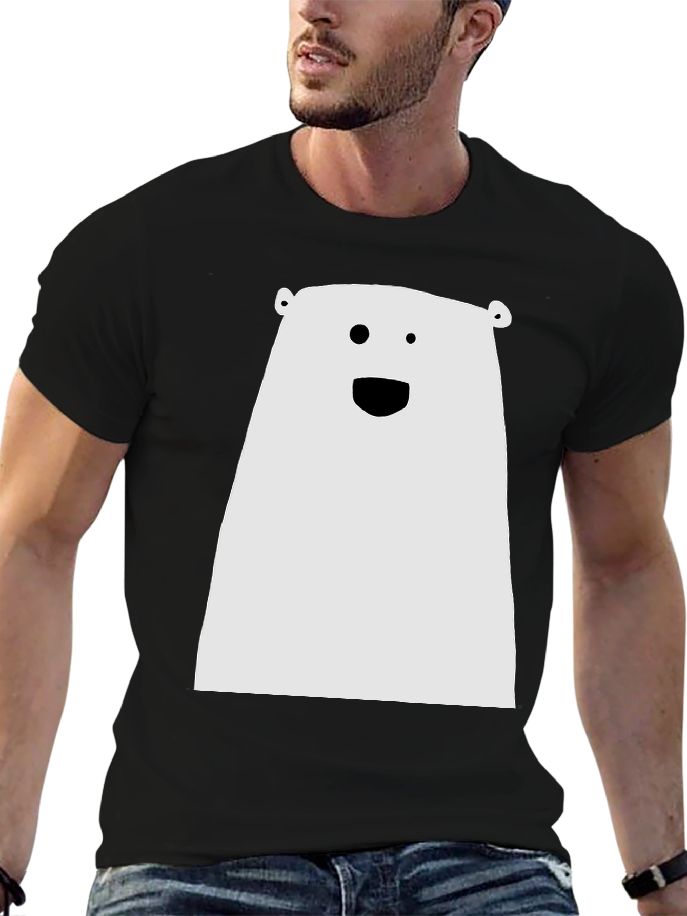 Funny Minimalist Bear Graphic Black T-Shirt