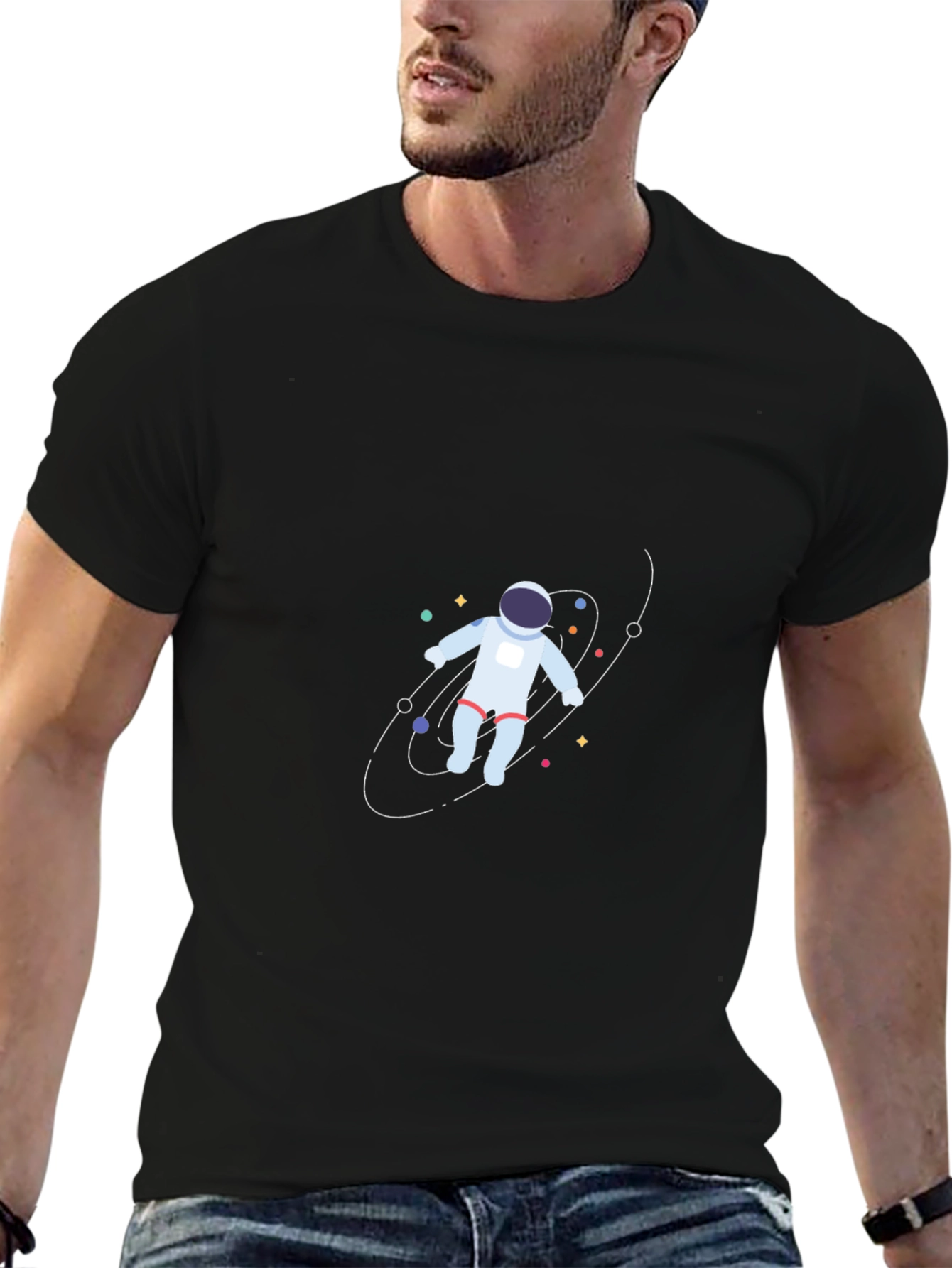 Astronaut in Space Black T-Shirt