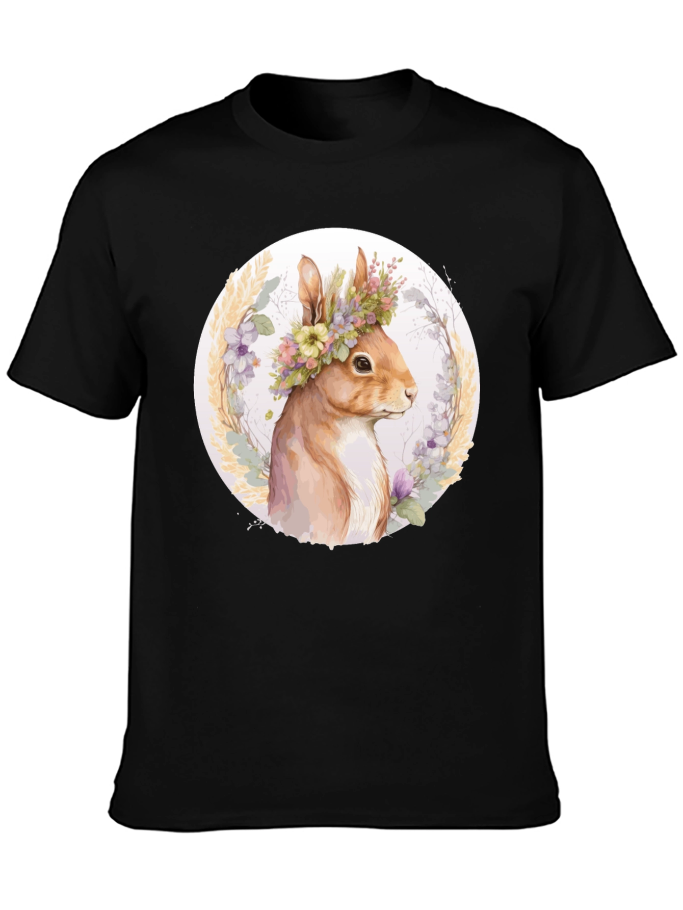 Floral Crown Squirrel Tee - Whimsical Nature Shirt