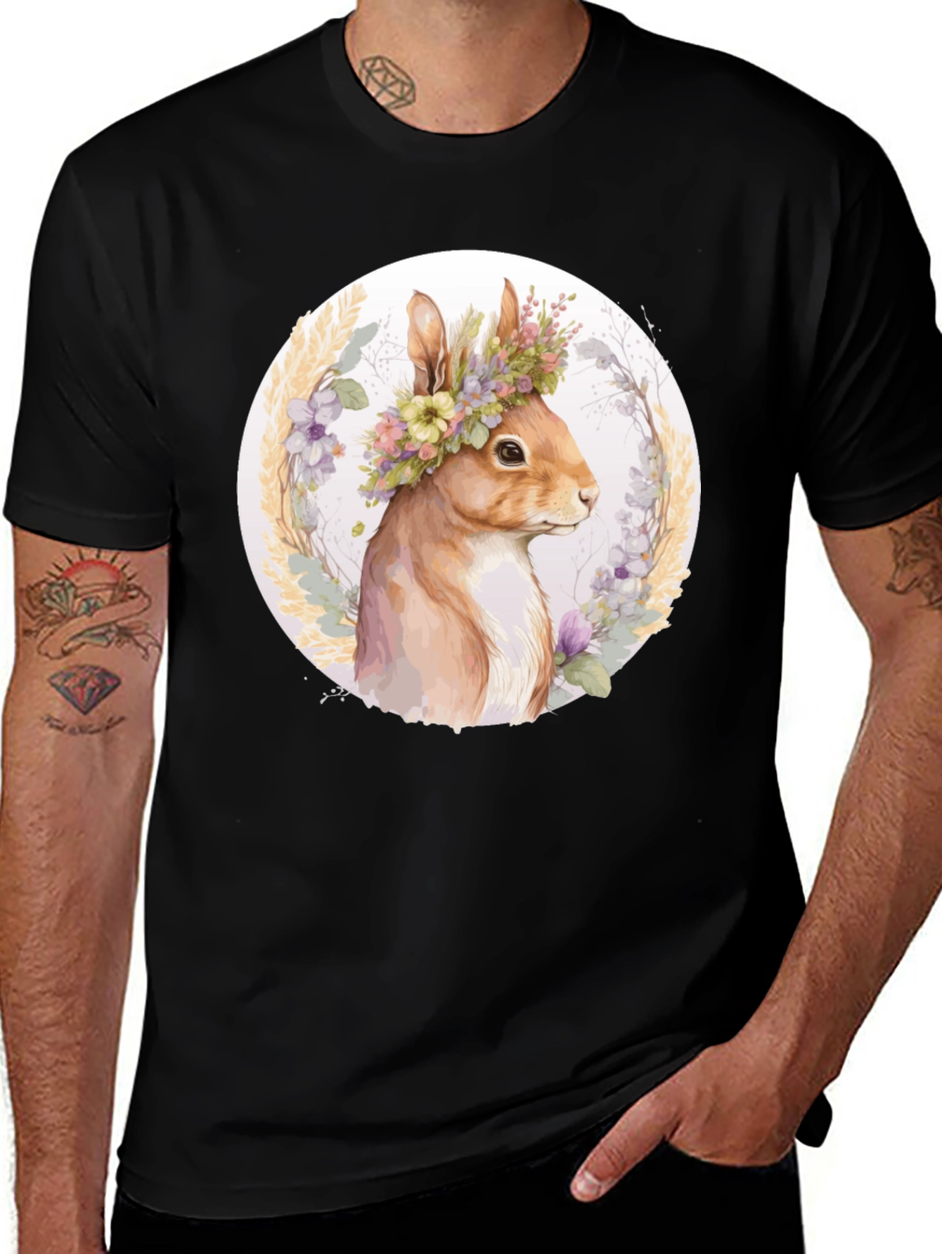 Floral Crown Squirrel Tee - Whimsical Nature Shirt
