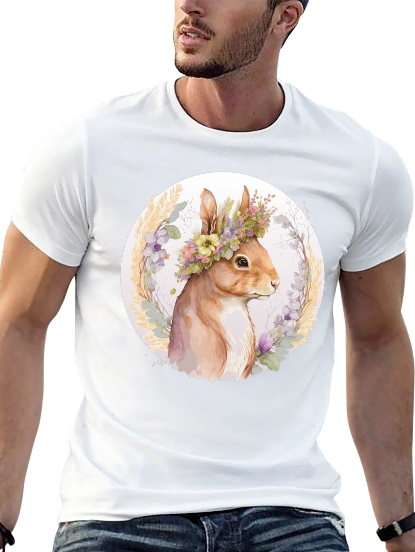 Floral Crown Squirrel Tee - Whimsical Nature Shirt