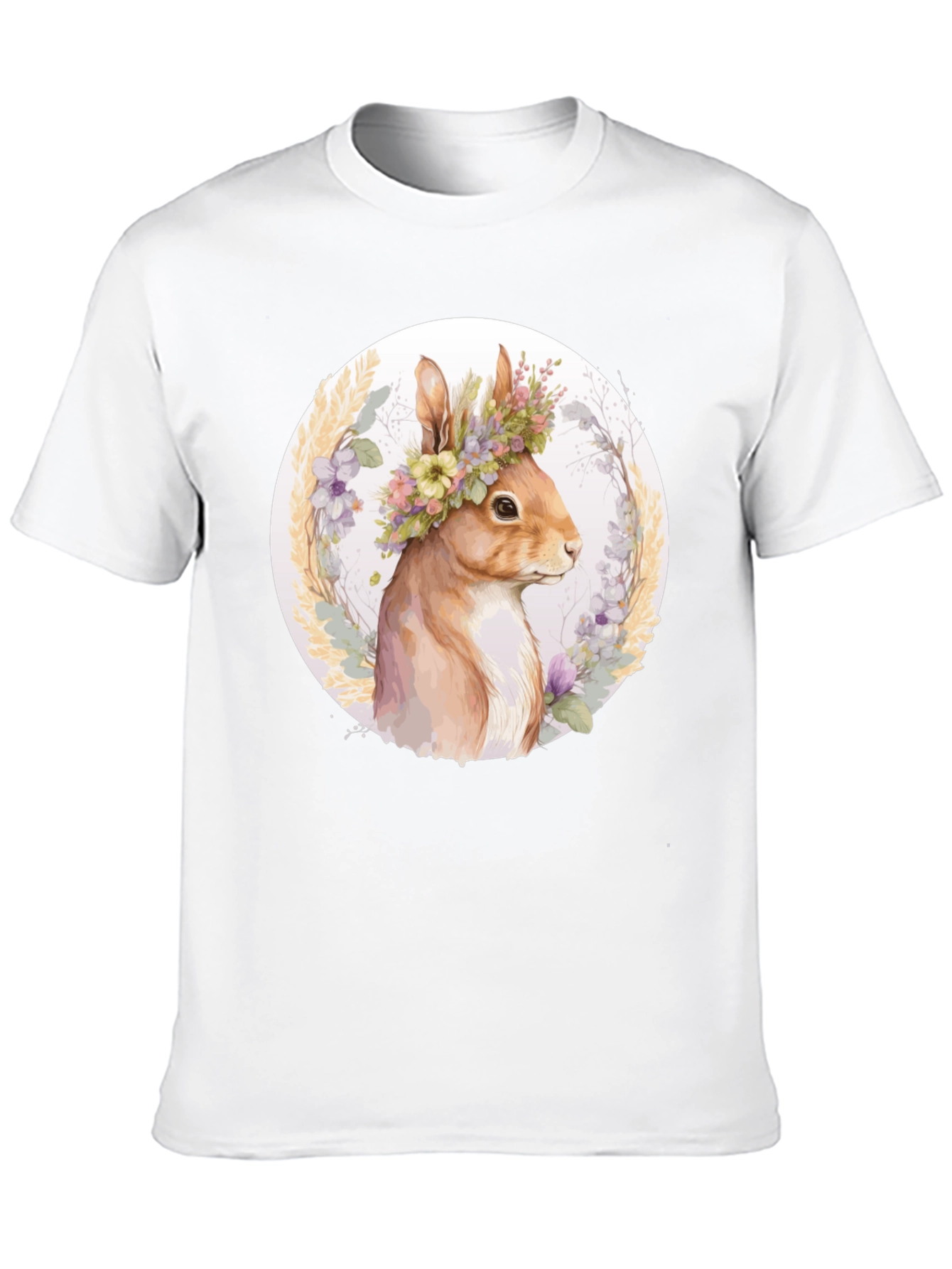 Floral Crown Squirrel Tee - Whimsical Nature Shirt