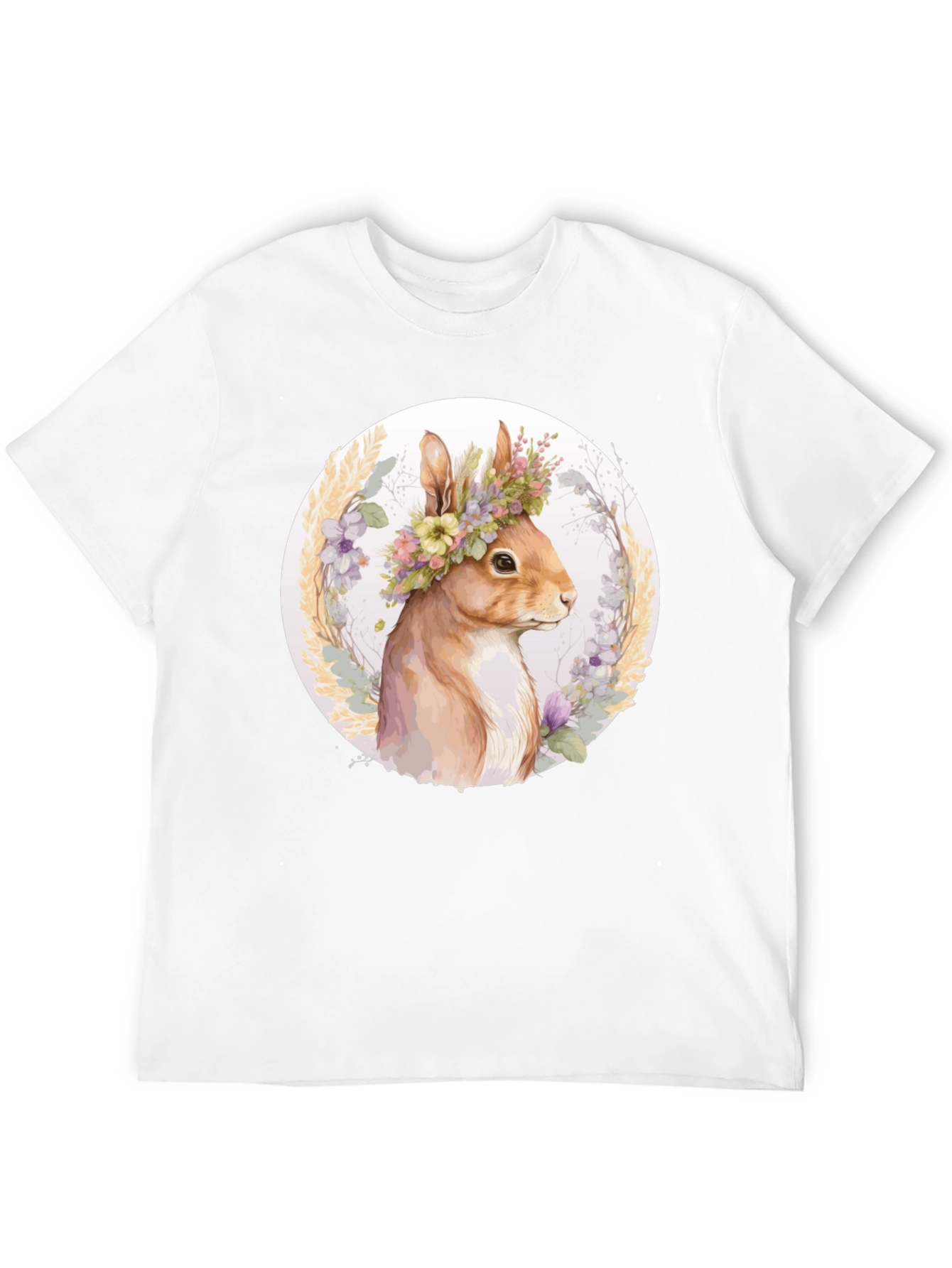 Floral Crown Squirrel Tee - Whimsical Nature Shirt