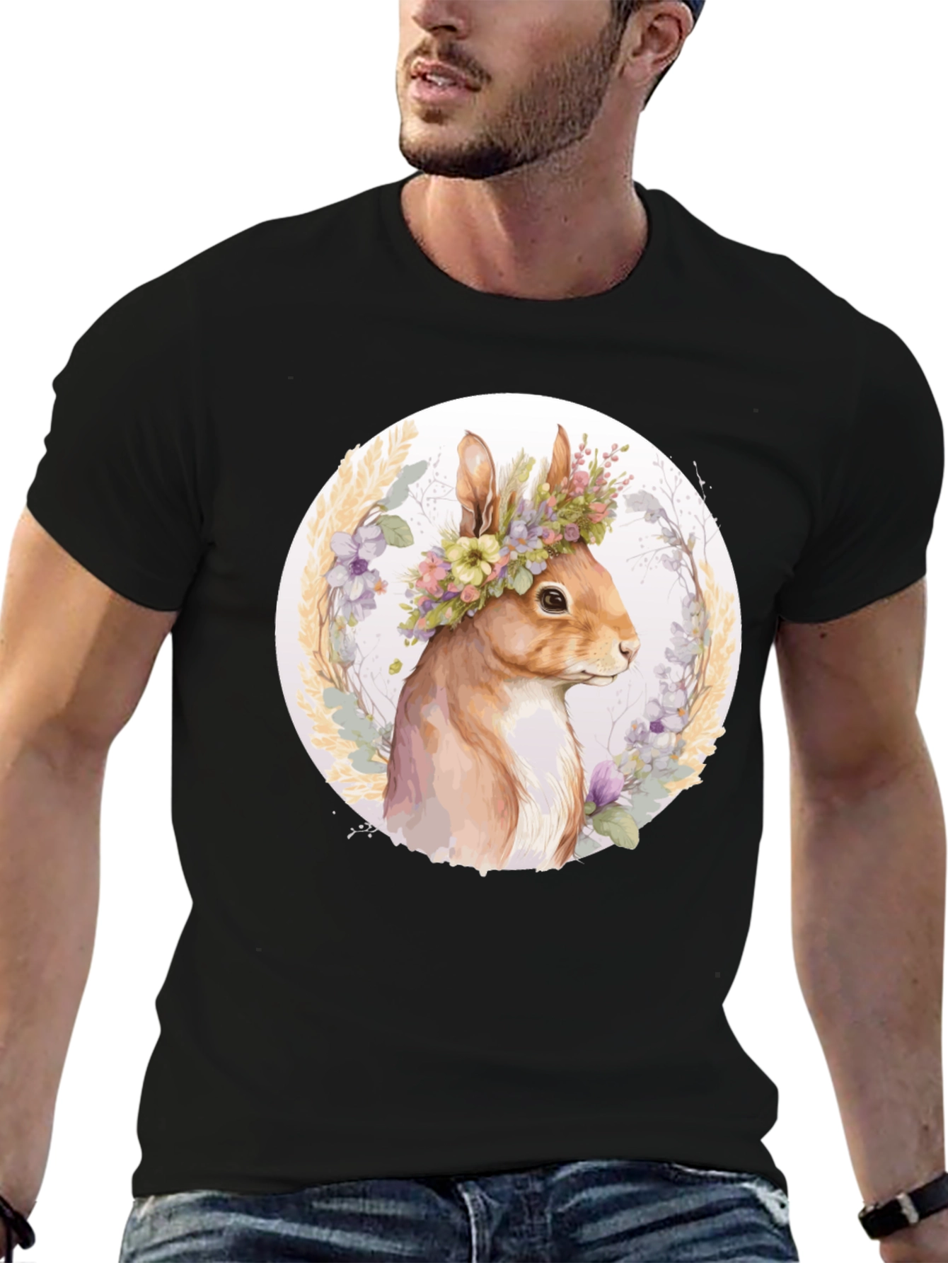 Floral Crown Squirrel Tee - Whimsical Nature Shirt