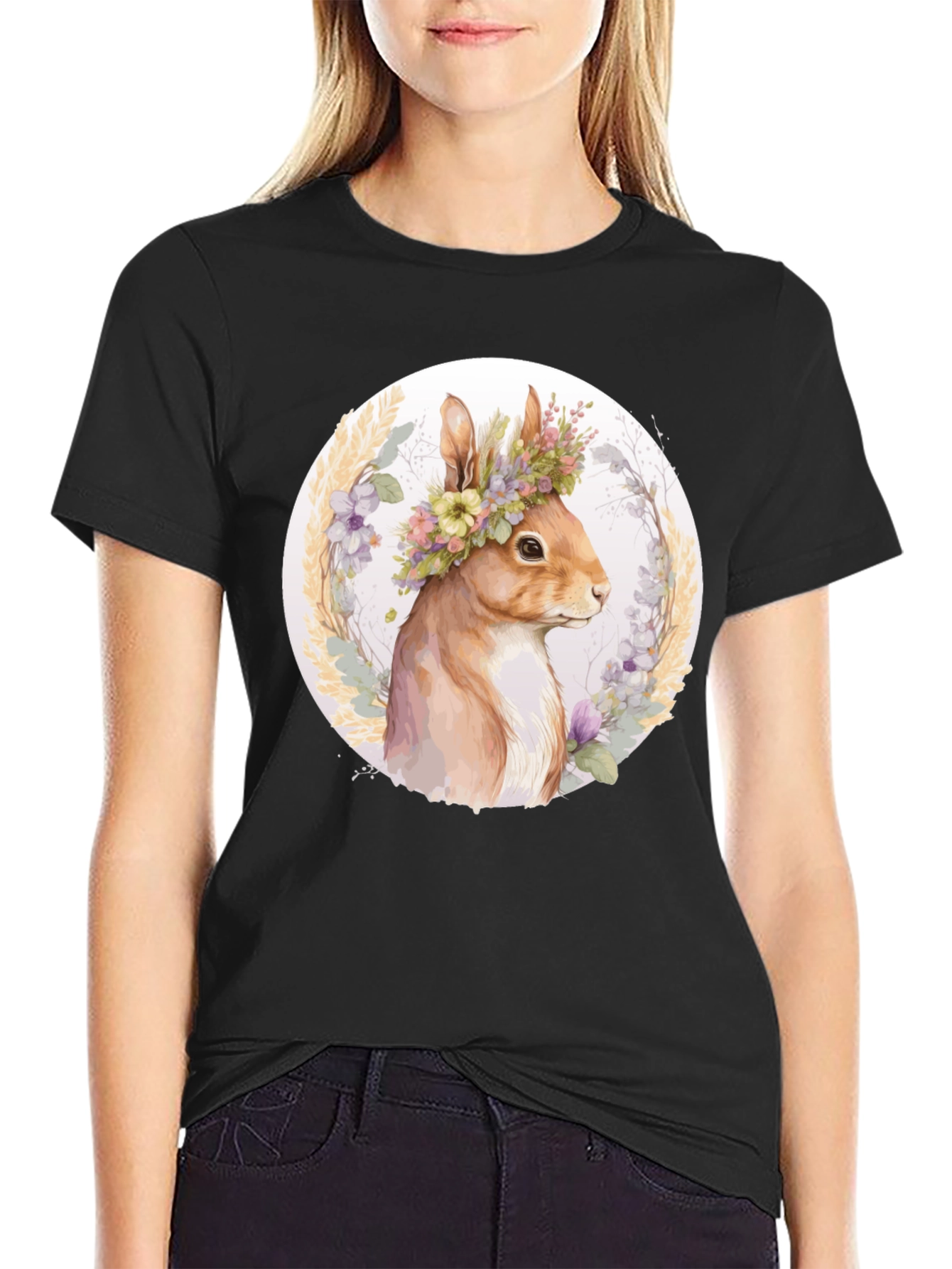 Floral Crown Squirrel Tee - Whimsical Nature Shirt