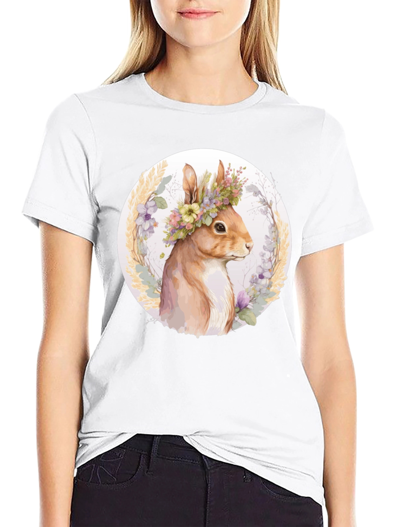 Floral Crown Squirrel Tee - Whimsical Nature Shirt