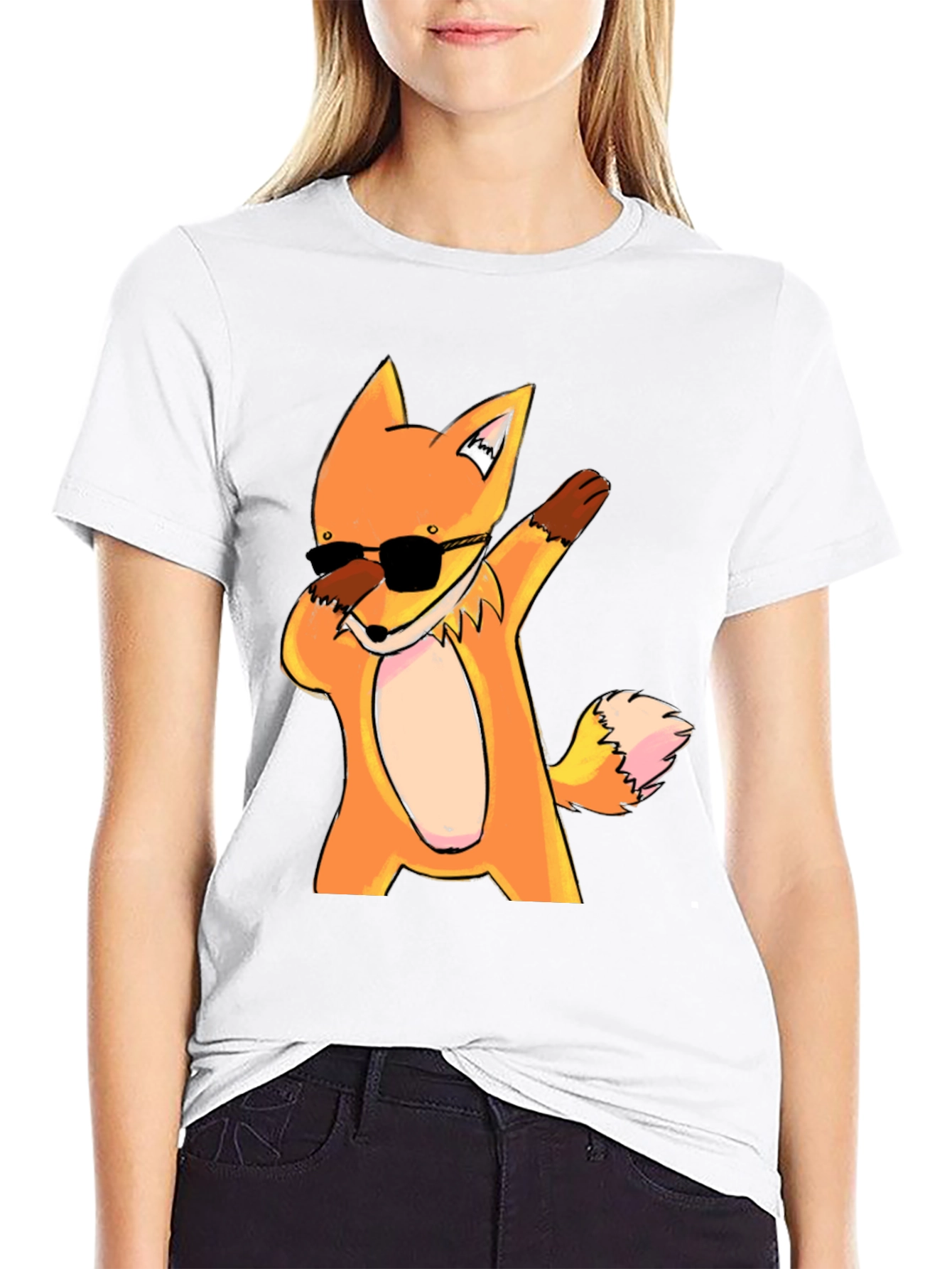 Dabbing Fox Graphic Tee - Trendy Black T-Shirt