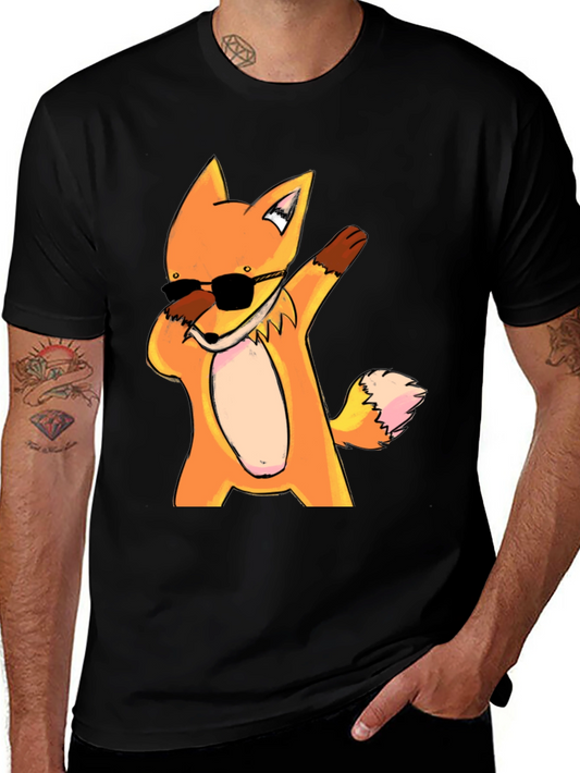 Dabbing Fox Graphic Tee - Trendy Black T-Shirt