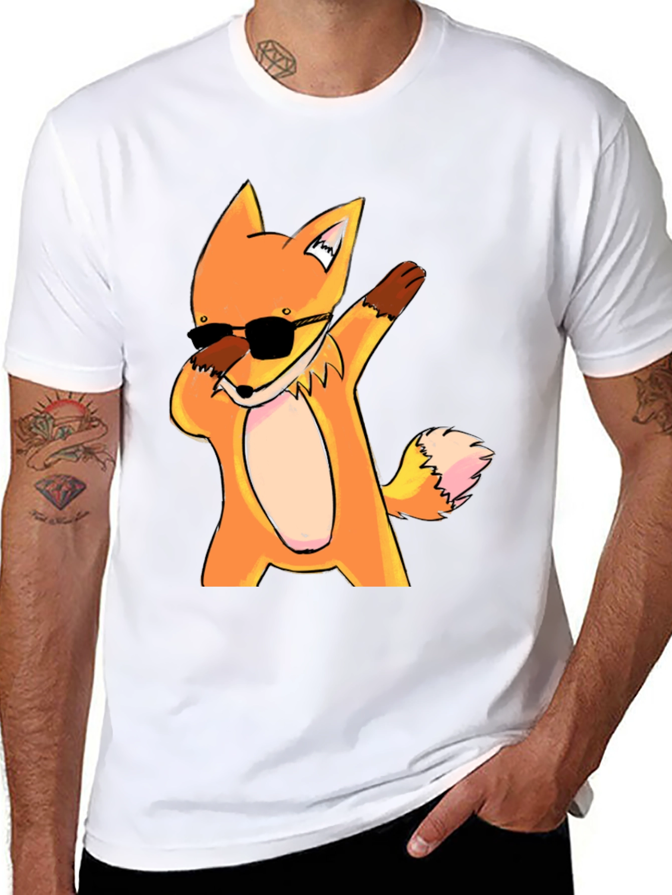 Dabbing Fox Graphic Tee - Trendy Black T-Shirt