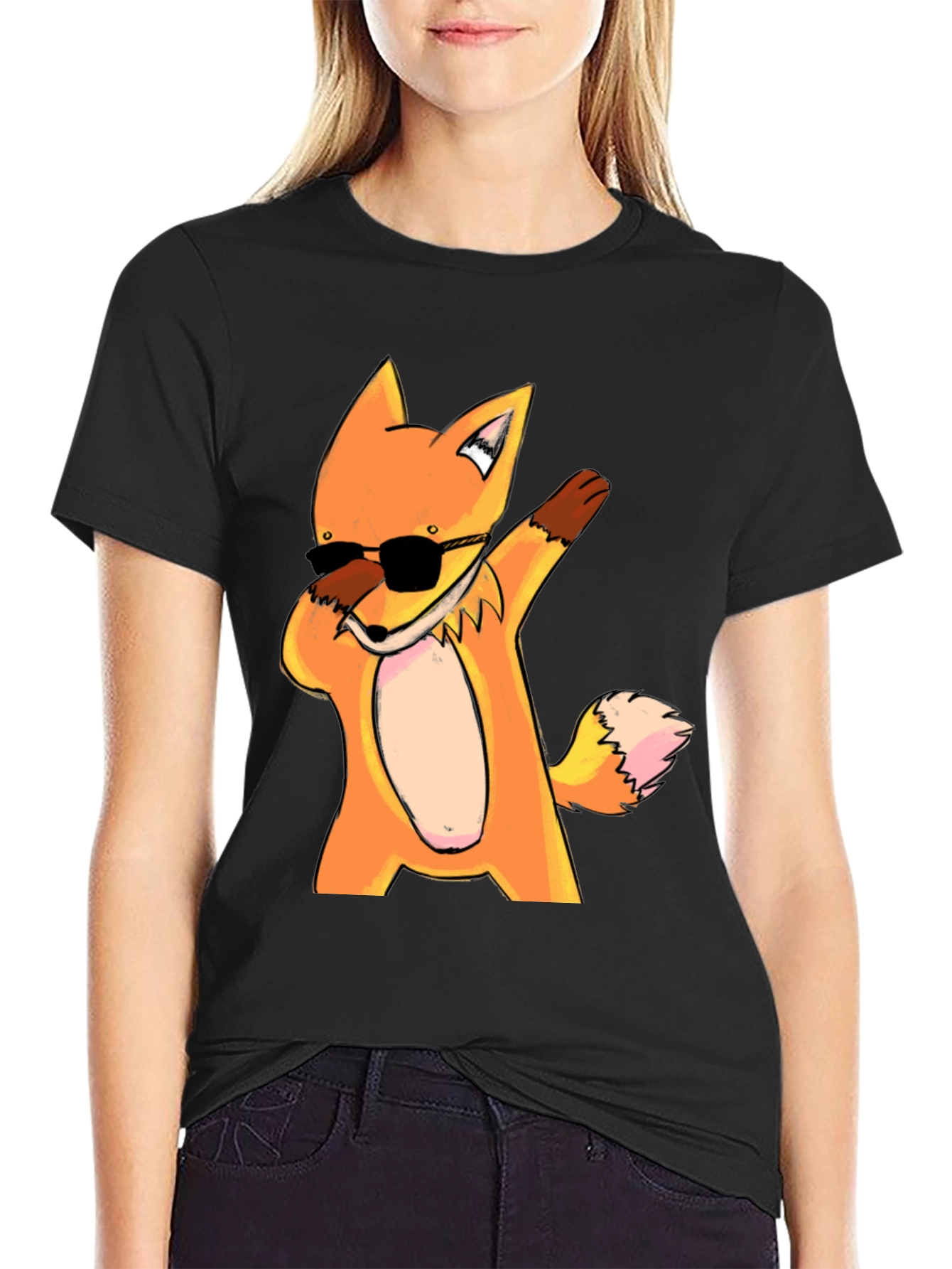 Dabbing Fox Graphic Tee - Trendy Black T-Shirt
