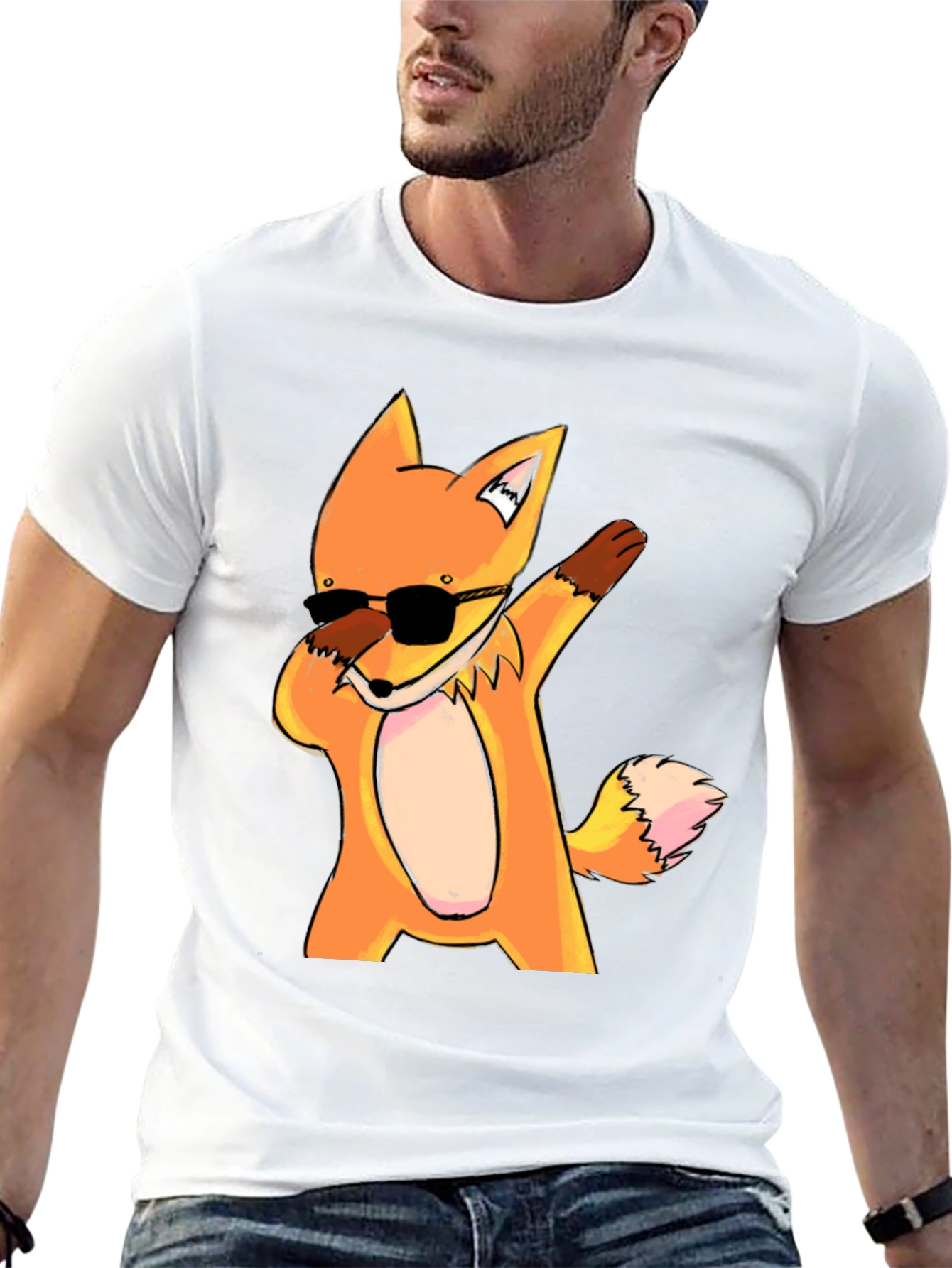Dabbing Fox Graphic Tee - Trendy Black T-Shirt
