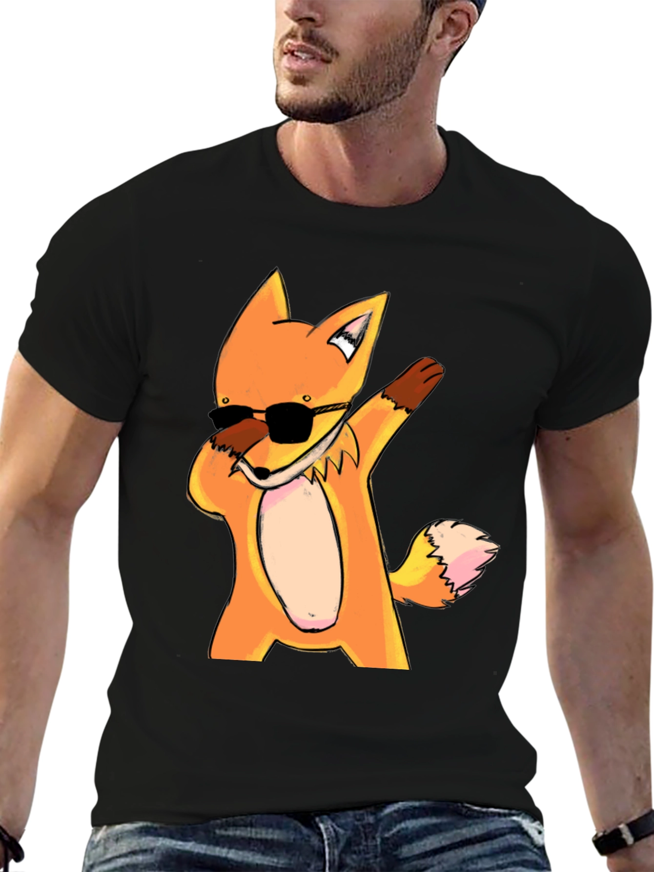 Dabbing Fox Graphic Tee - Trendy Black T-Shirt