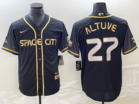 Men's Houston Astros Jose Altuve #27 Black City Connect Replica Player Jerseys