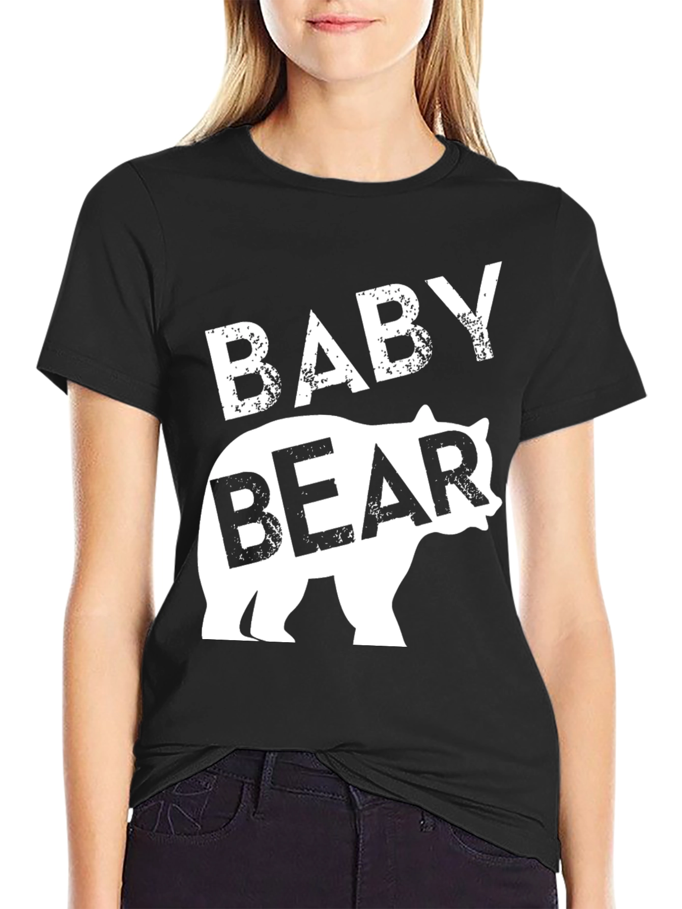 Baby Bear Graphic Tee - Black Cotton T-Shirt