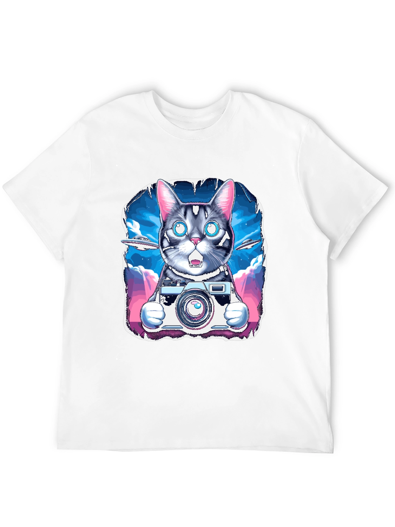 Cat Photographer T-Shirt - UFO Sky Funny Graphic Tee