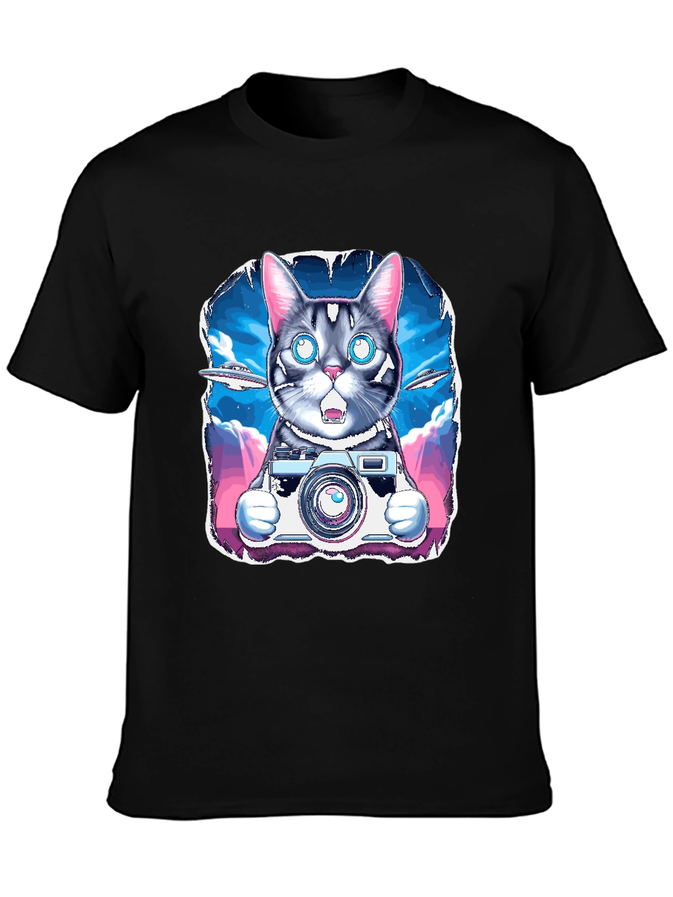 Cat Photographer T-Shirt - UFO Sky Funny Graphic Tee