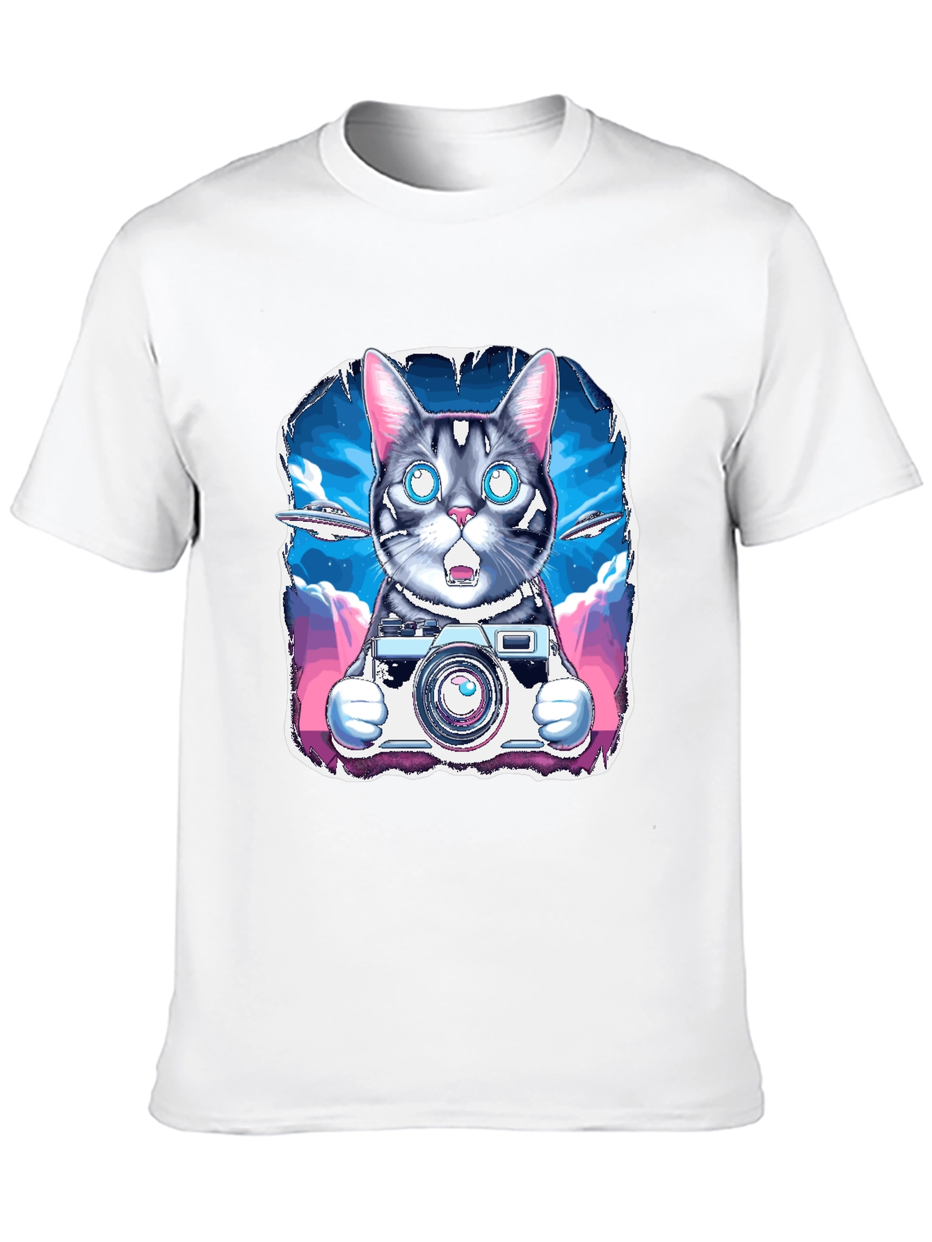 Cat Photographer T-Shirt - UFO Sky Funny Graphic Tee
