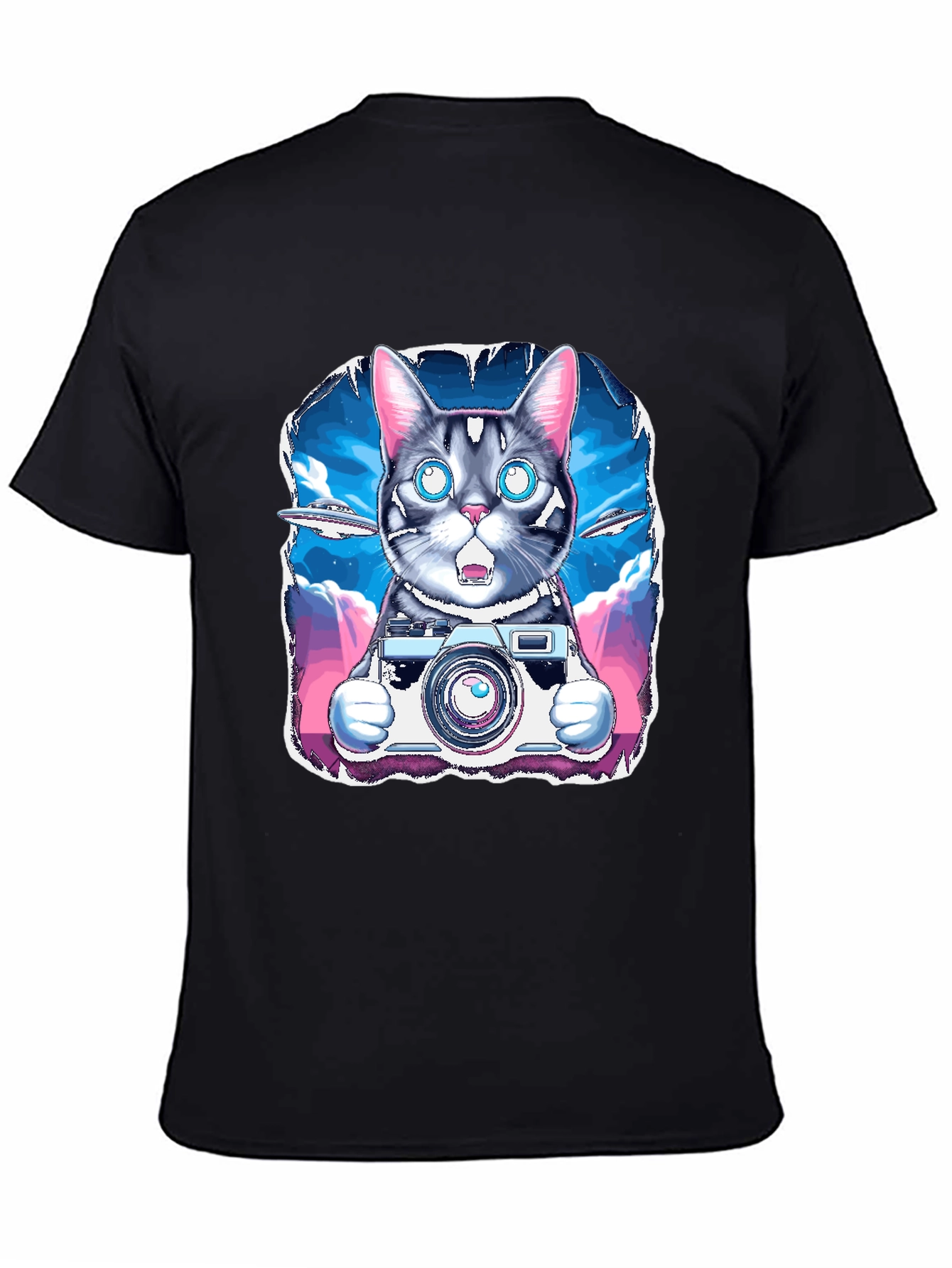 Cat Photographer T-Shirt - UFO Sky Funny Graphic Tee