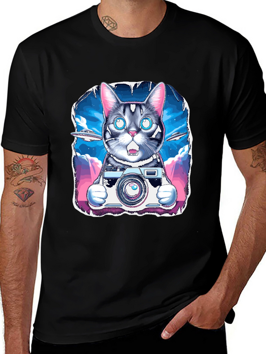 Cat Photographer T-Shirt - UFO Sky Funny Graphic Tee