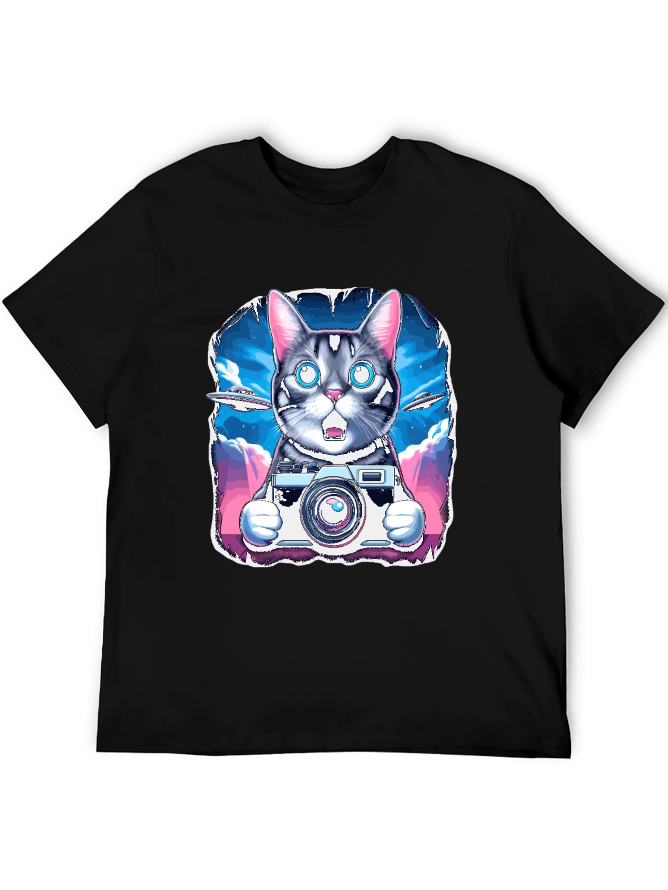 Cat Photographer T-Shirt - UFO Sky Funny Graphic Tee