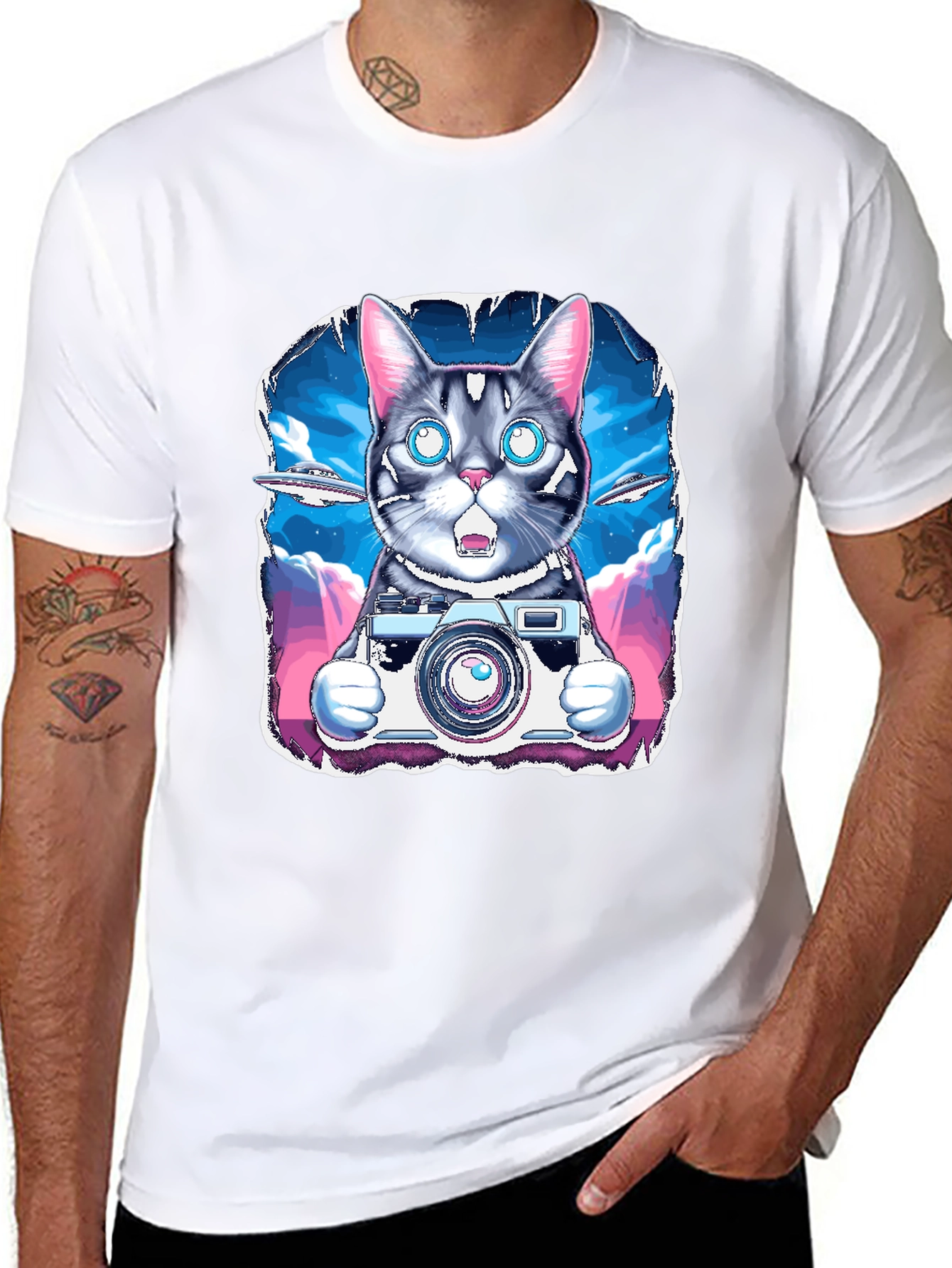 Cat Photographer T-Shirt - UFO Sky Funny Graphic Tee