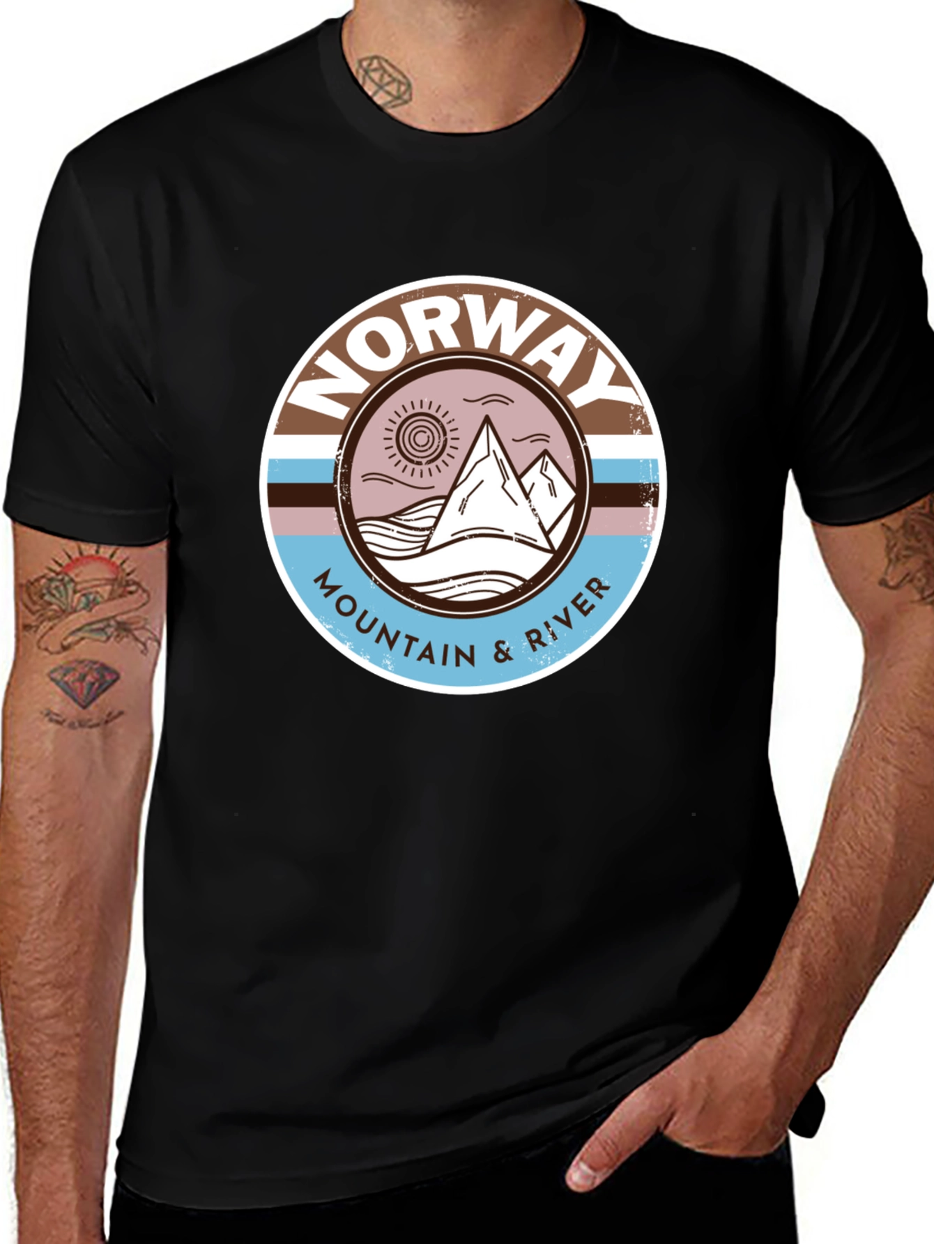 Norway Mountain River Graphic Tee - Black