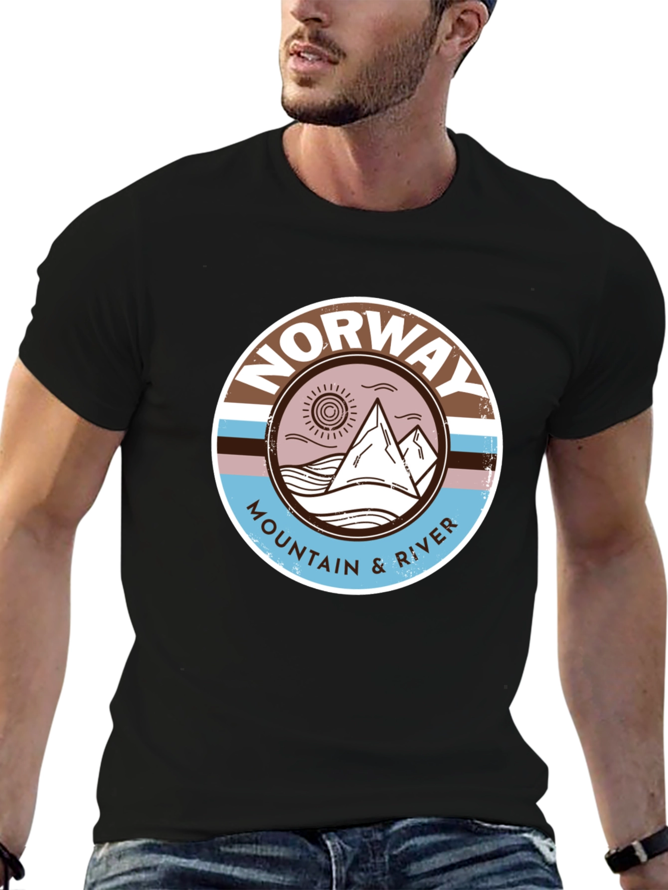 Norway Mountain River Graphic Tee - Black