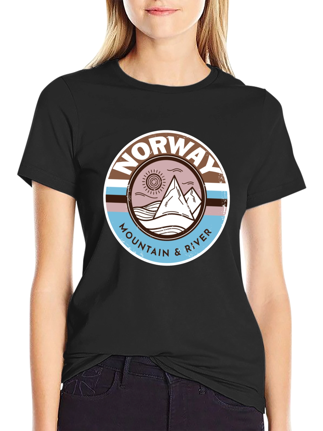 Norway Mountain River Graphic Tee - Black