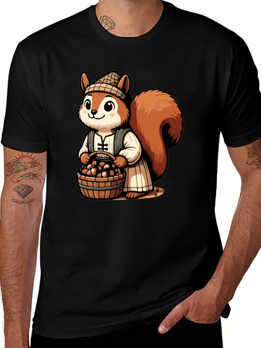 Squirrel with Acorns Graphic Tee - Black