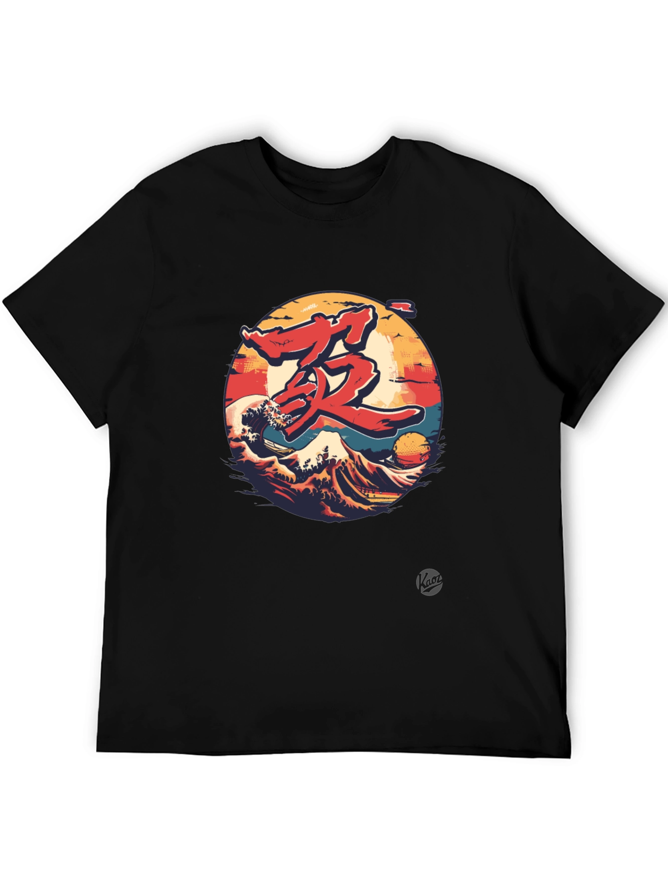 Japanese Wave Graphic Tee - Black Cotton