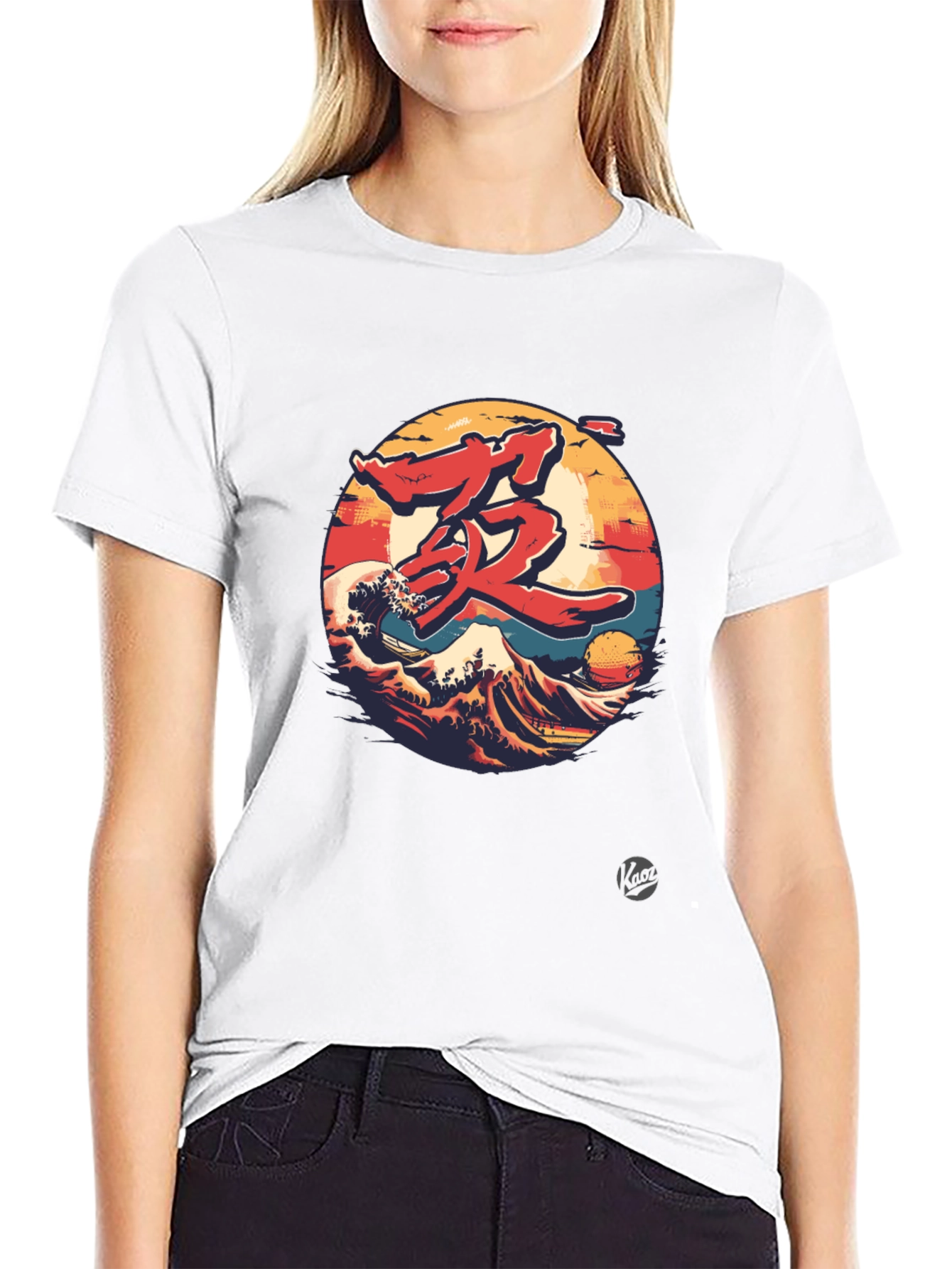Japanese Wave Graphic Tee - Black Cotton