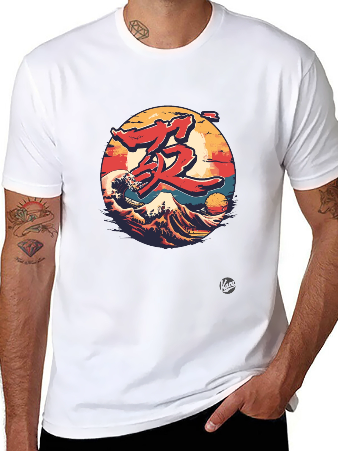 Japanese Wave Graphic Tee - Black Cotton