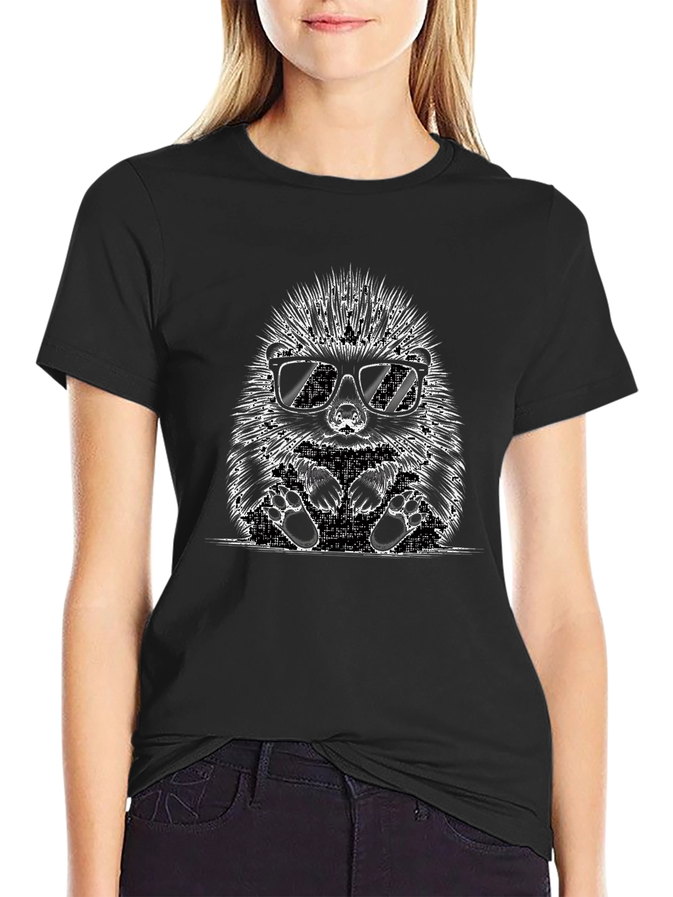 Cool Hedgehog Graphic T-Shirt - Black