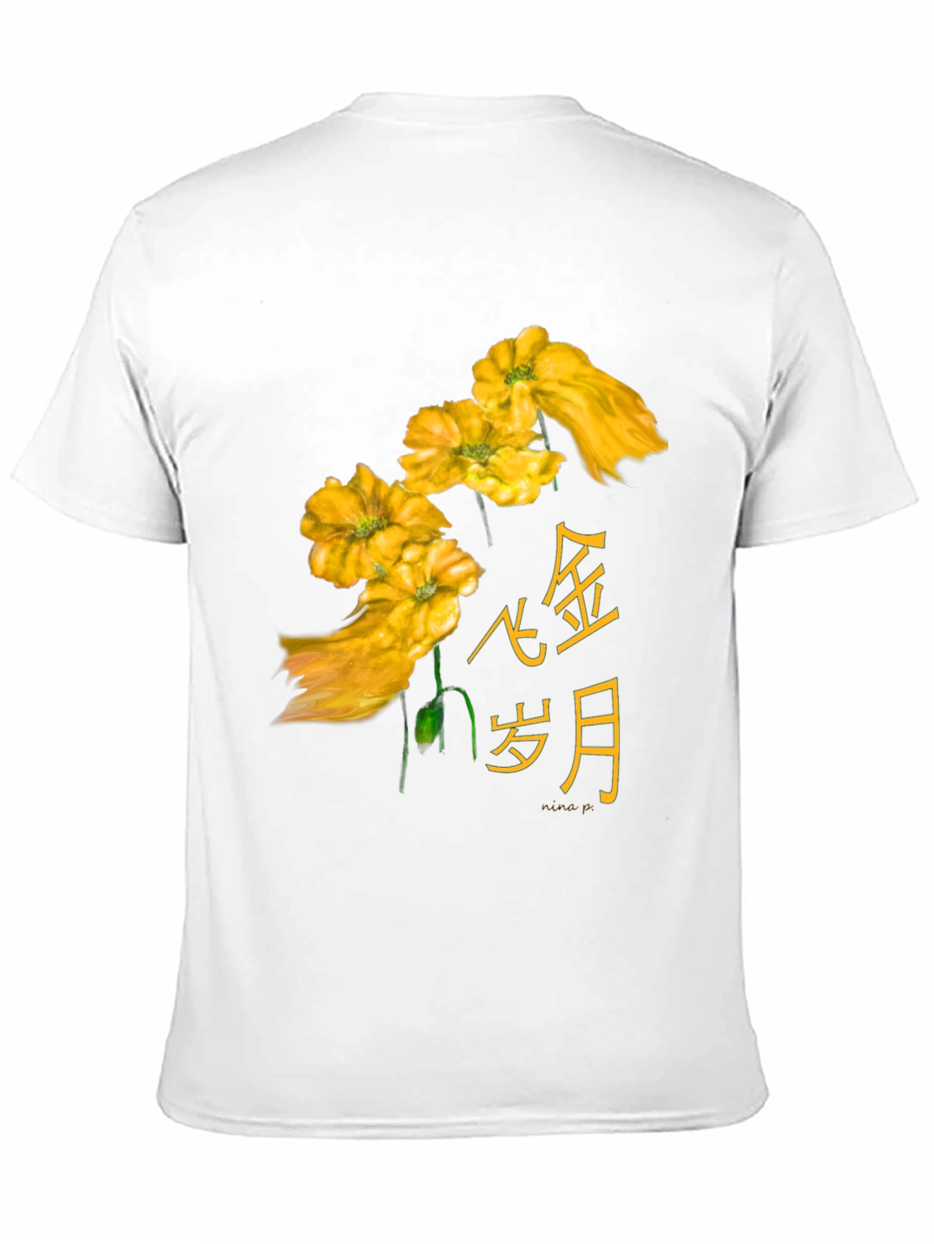 Floral Asian Text Black T-Shirt