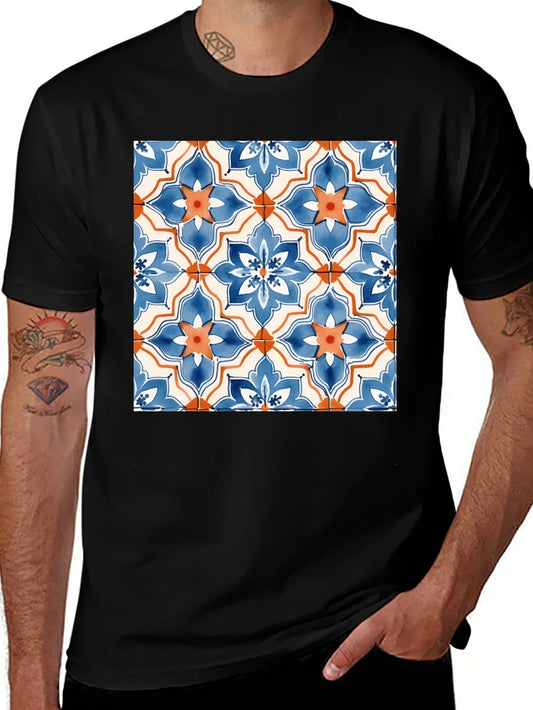 Tiled Floral Pattern Black T-Shirt