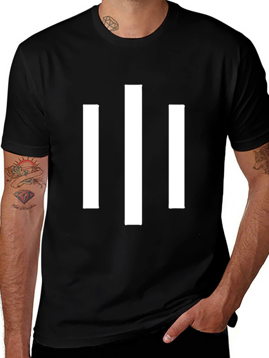 Mens Black T-Shirt with Bold White Stripe Design