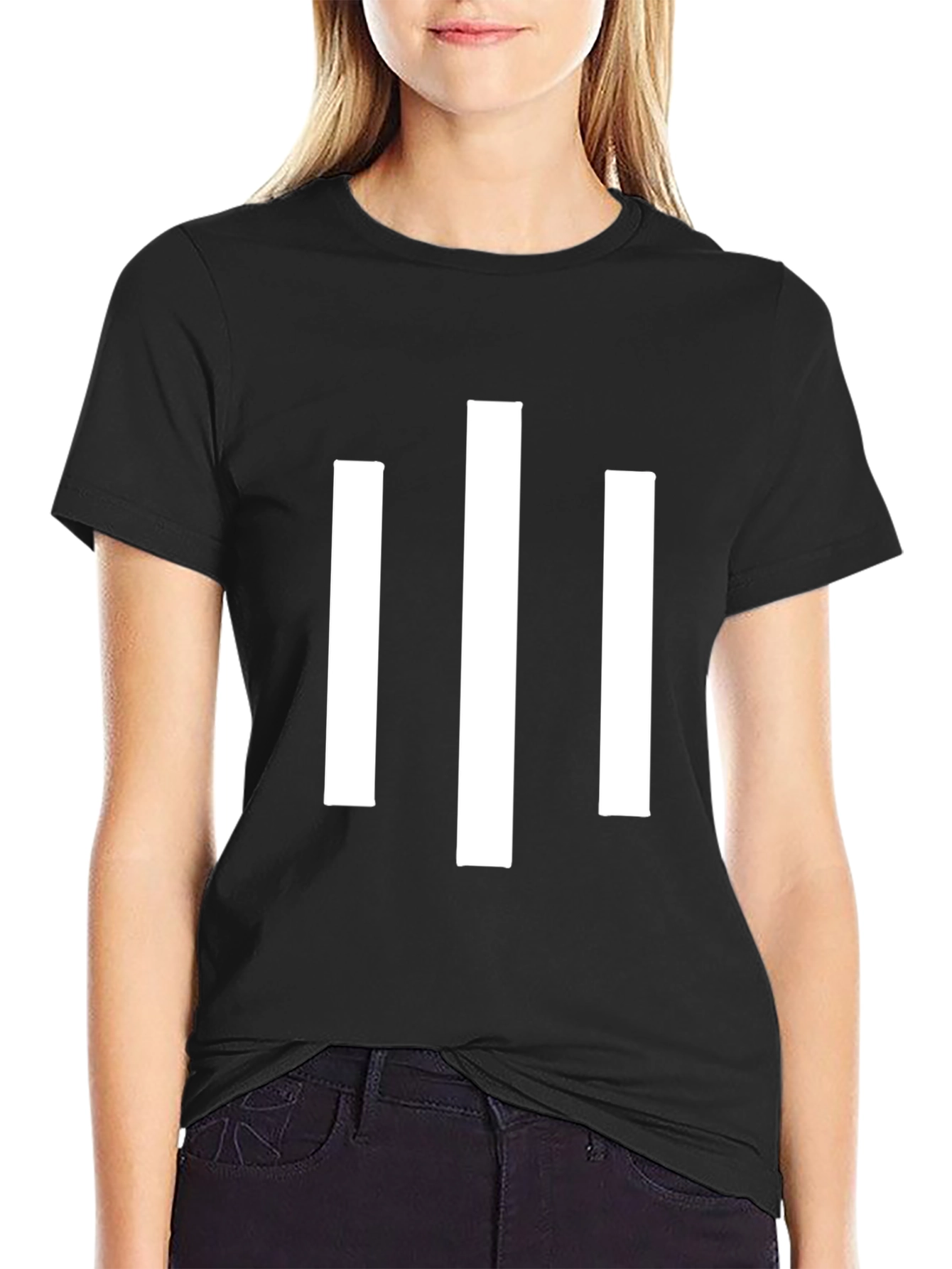 Mens Black T-Shirt with Bold White Stripe Design