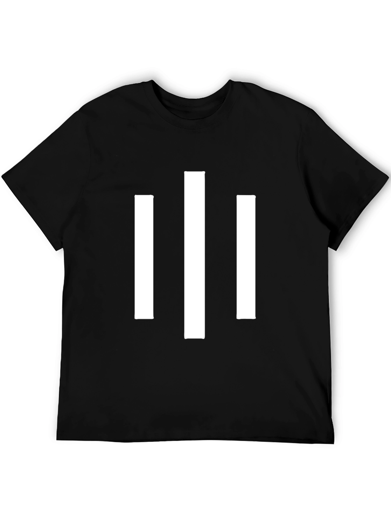 Mens Black T-Shirt with Bold White Stripe Design