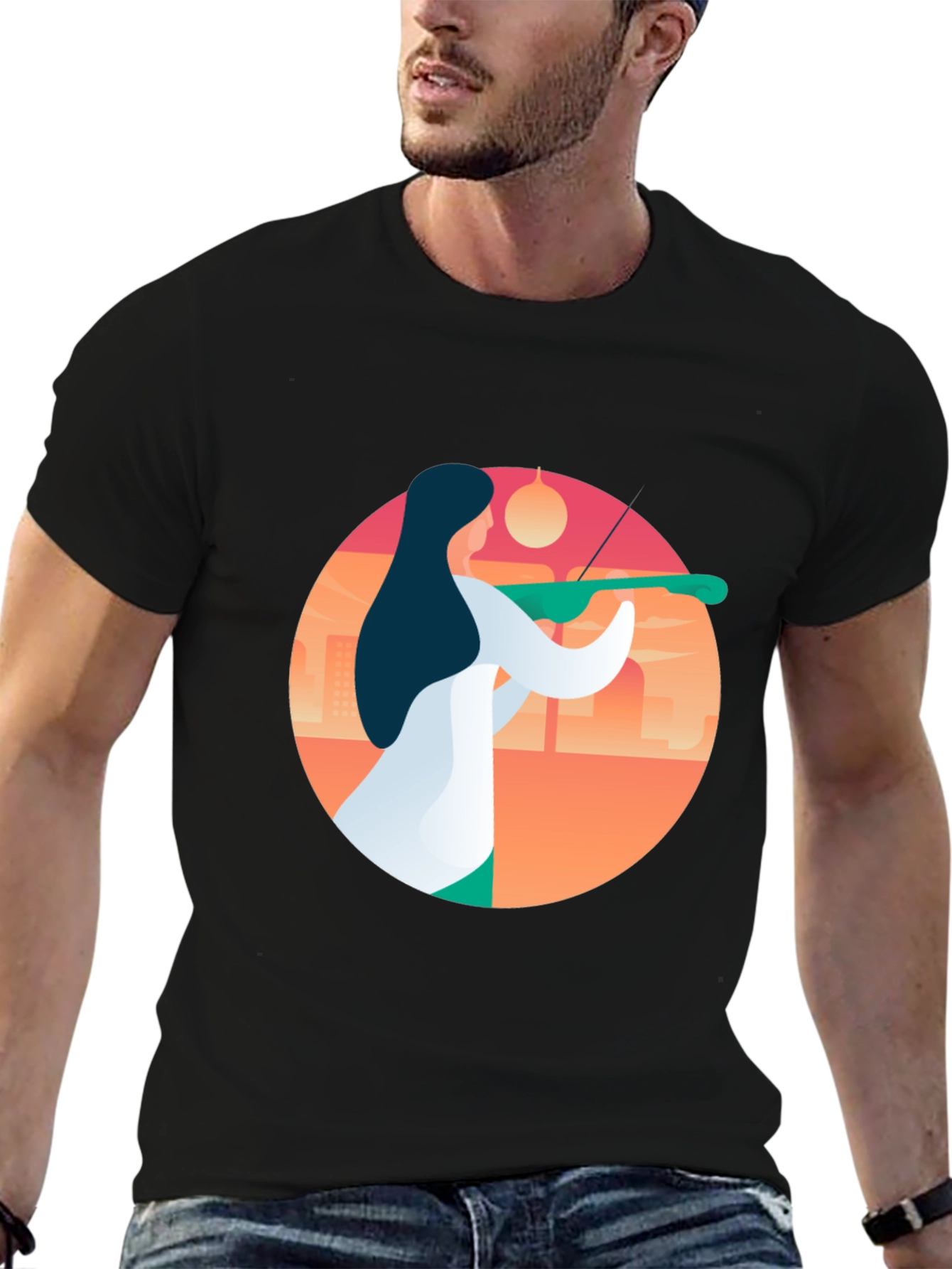 Abstract Musician Graphic Tee - Black