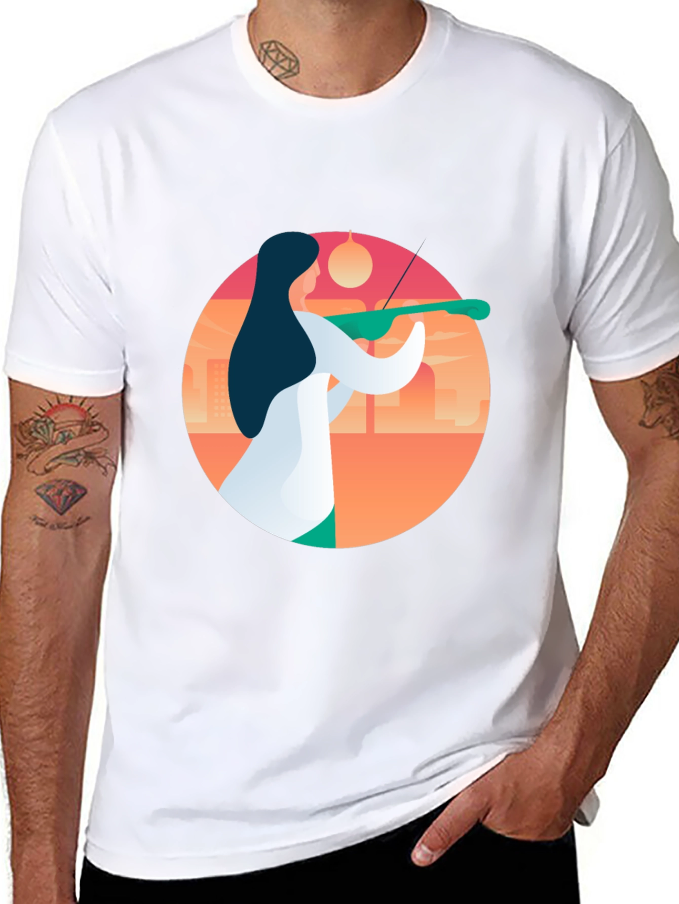 Abstract Musician Graphic Tee - Black