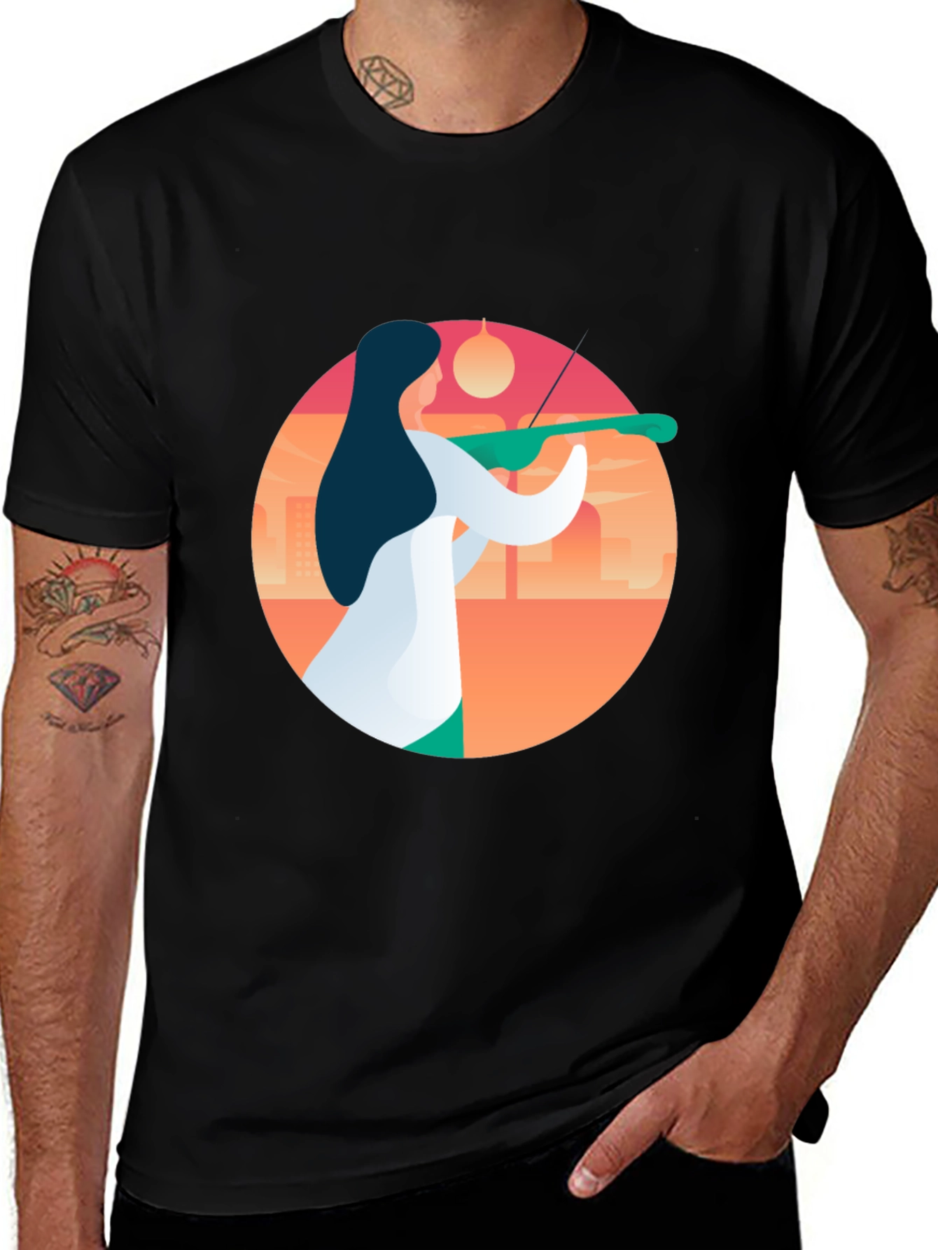 Abstract Musician Graphic Tee - Black