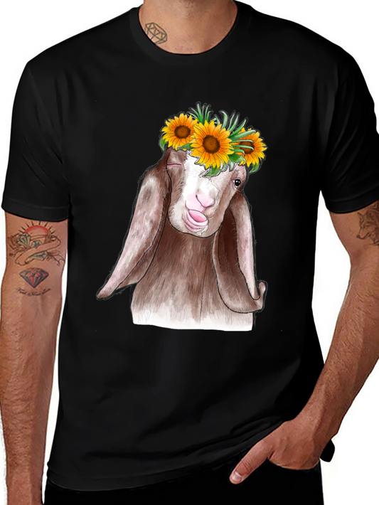Goat Sunflower T-Shirt - Whimsical Graphic Tee