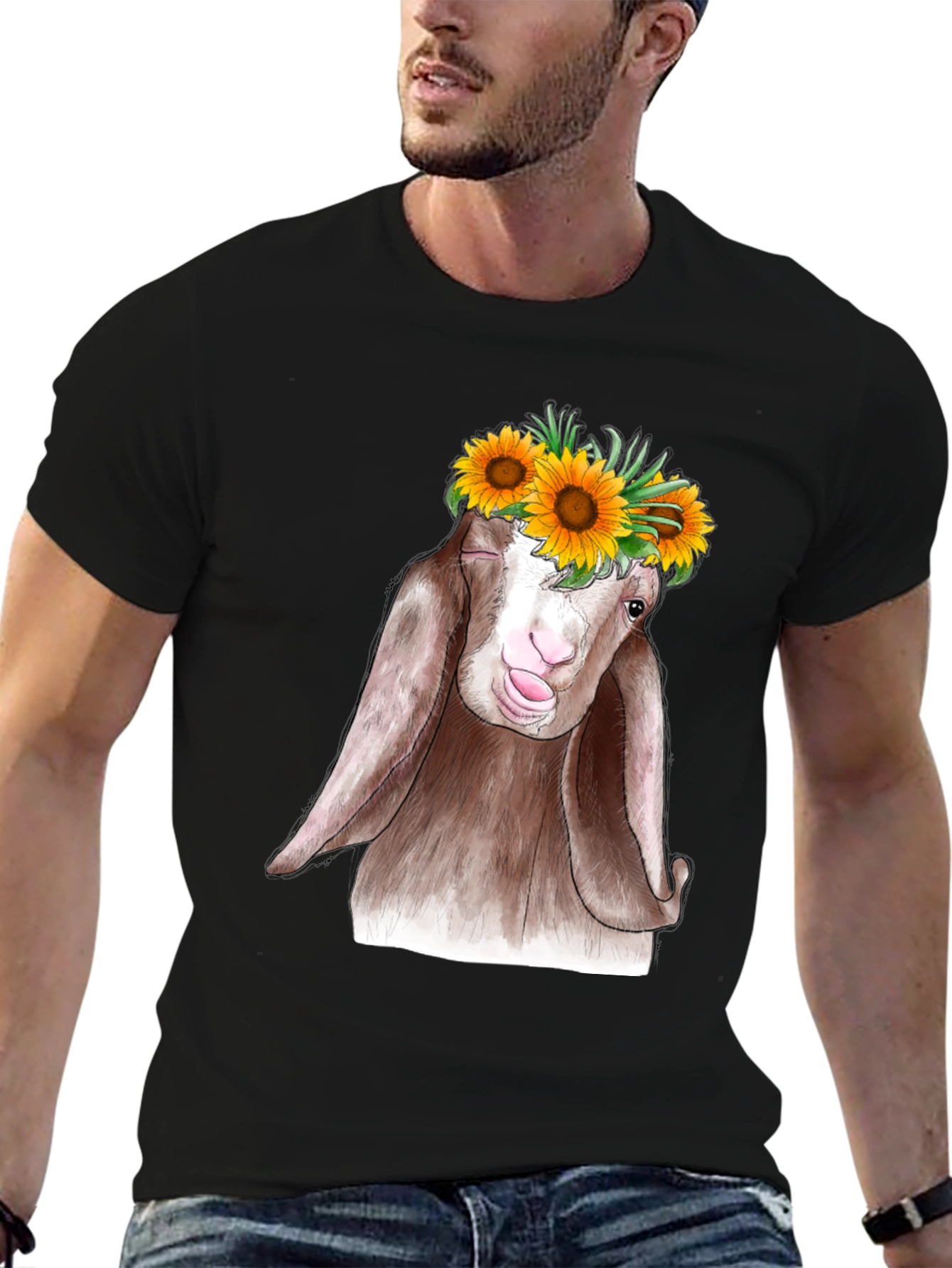 Goat Sunflower T-Shirt - Whimsical Graphic Tee