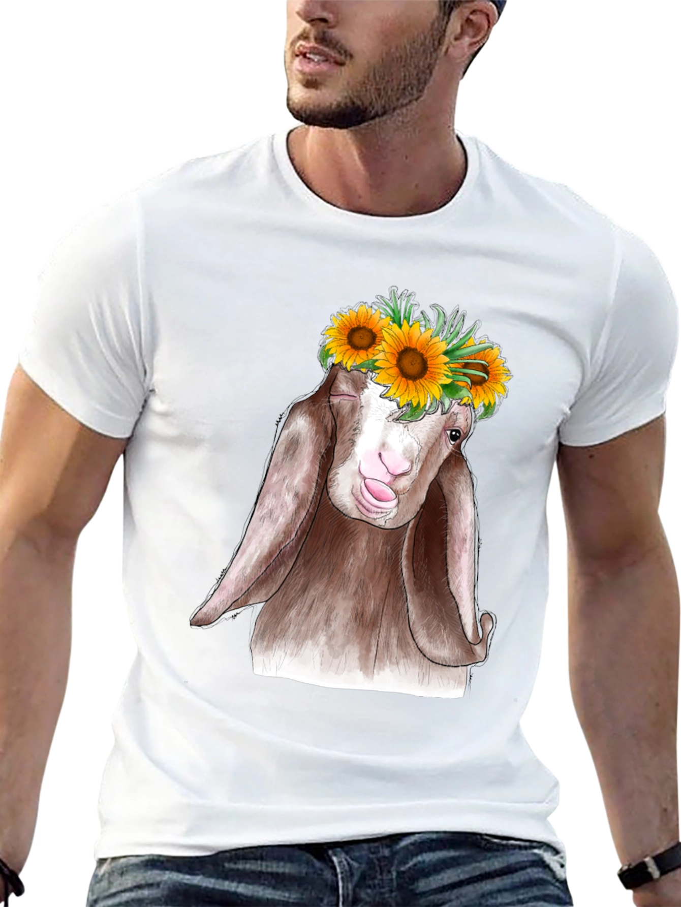 Goat Sunflower T-Shirt - Whimsical Graphic Tee