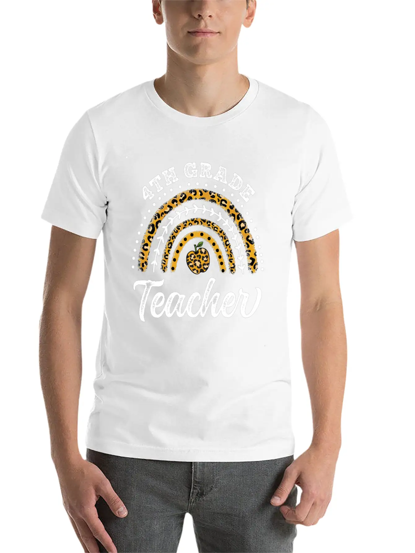 4th Grade Teacher Leopard Rainbow Back To School Stylish Everyday T-Shirt – Unisex Basic Cotton Tee